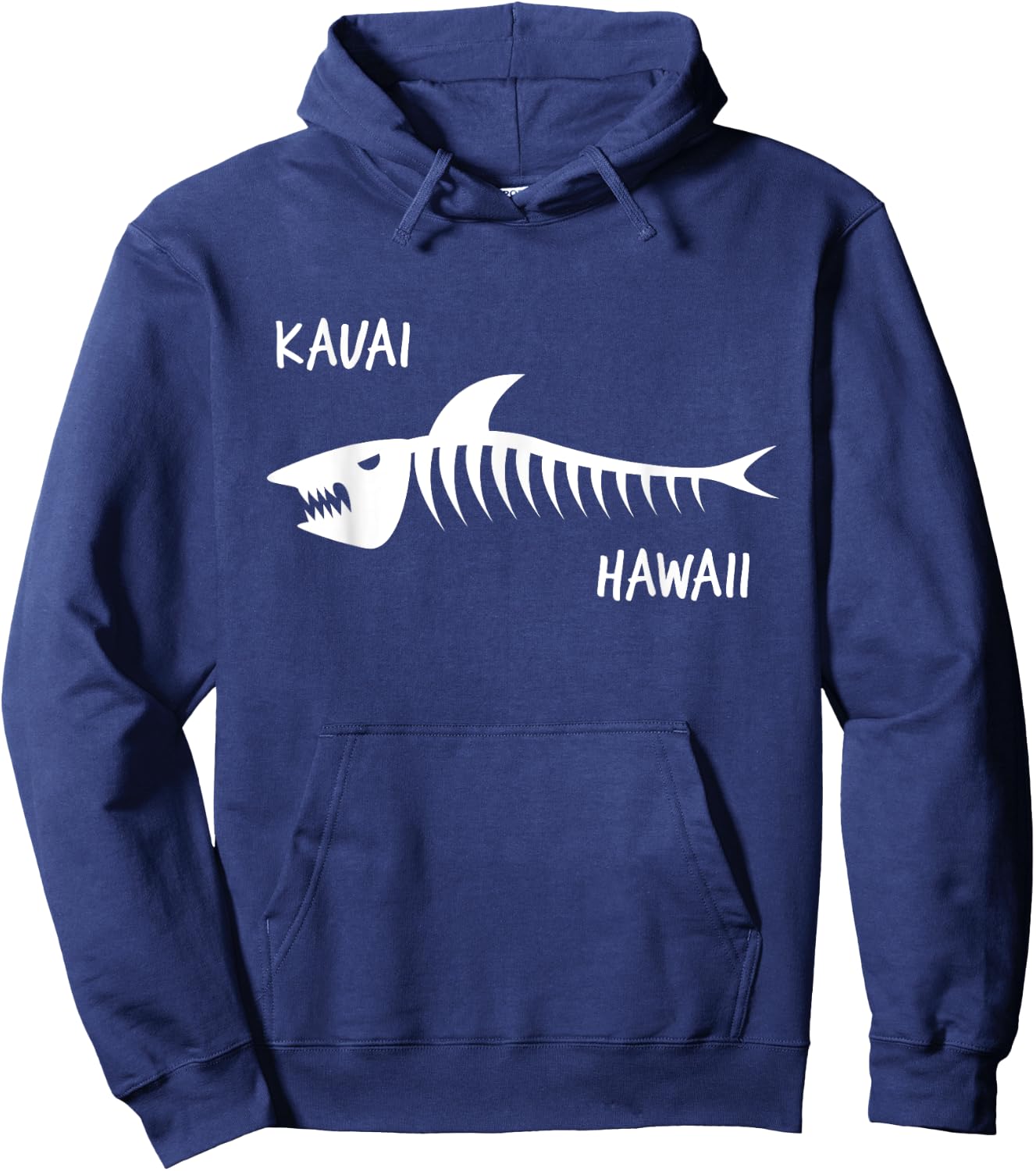 Kauai Hawaii Shark Skeleton White Print Hoodie - Hoodie | Navy