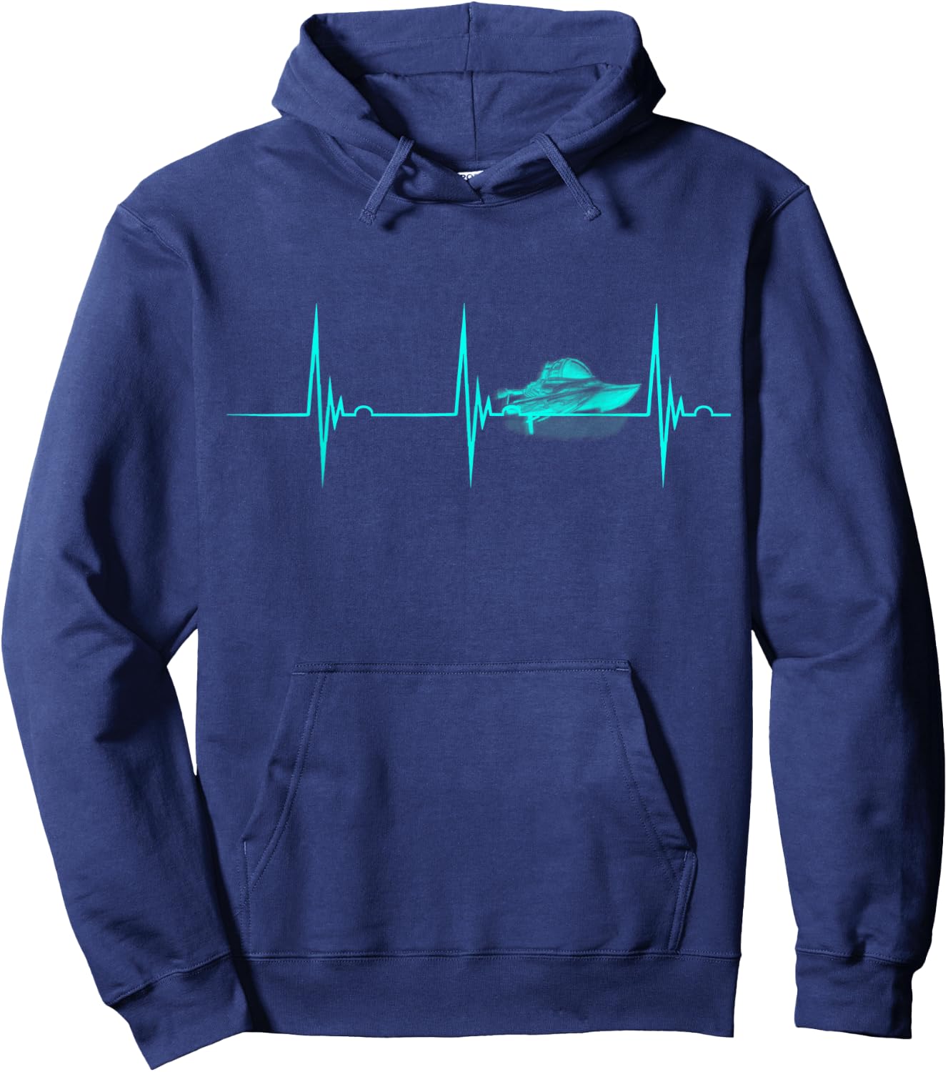 Motor Boating Boater Drag Boat Racing Heartbeat EKG Pulse Hoodie - Hoodie | Navy