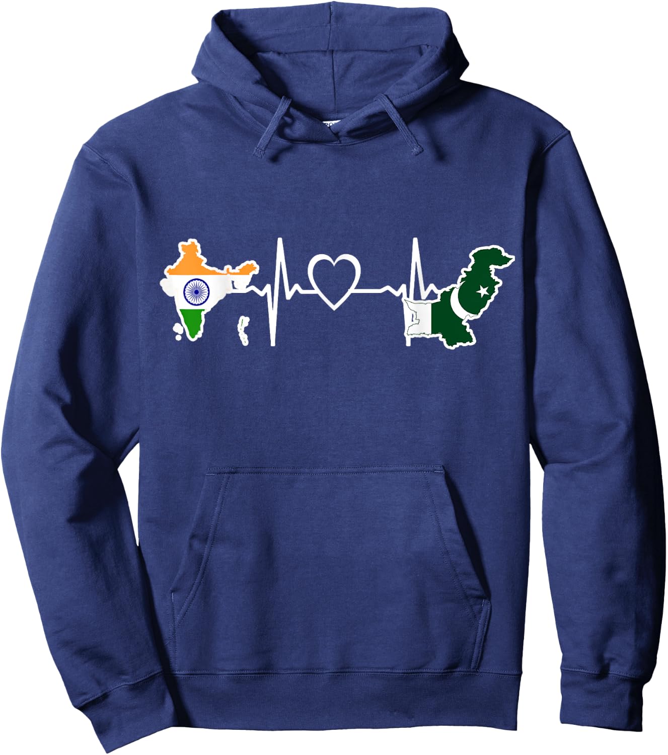 Pakistan India Flag Pakistanian Indian Heartbeat Hoodie - Hoodie | Navy