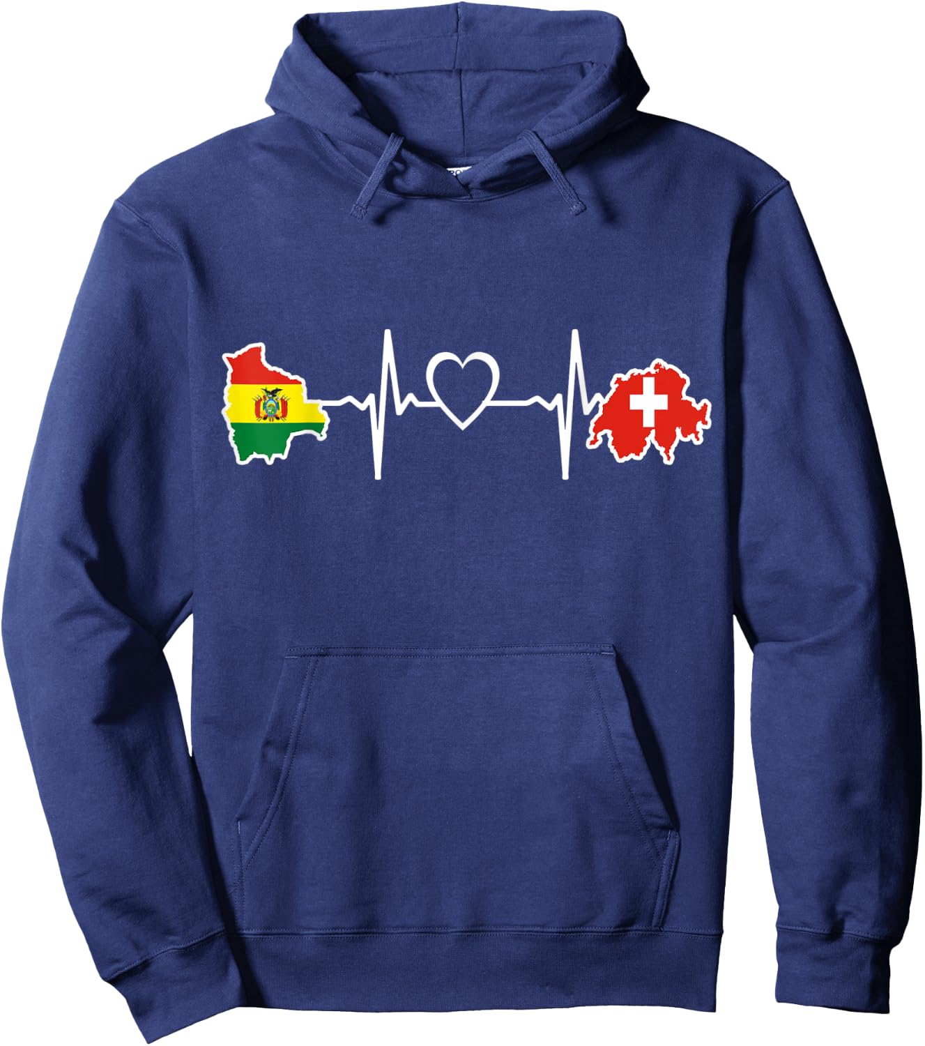 Switzerland Bolivia Flag Swiss Bolivian Heartbeat Hoodie - Hoodie | Navy