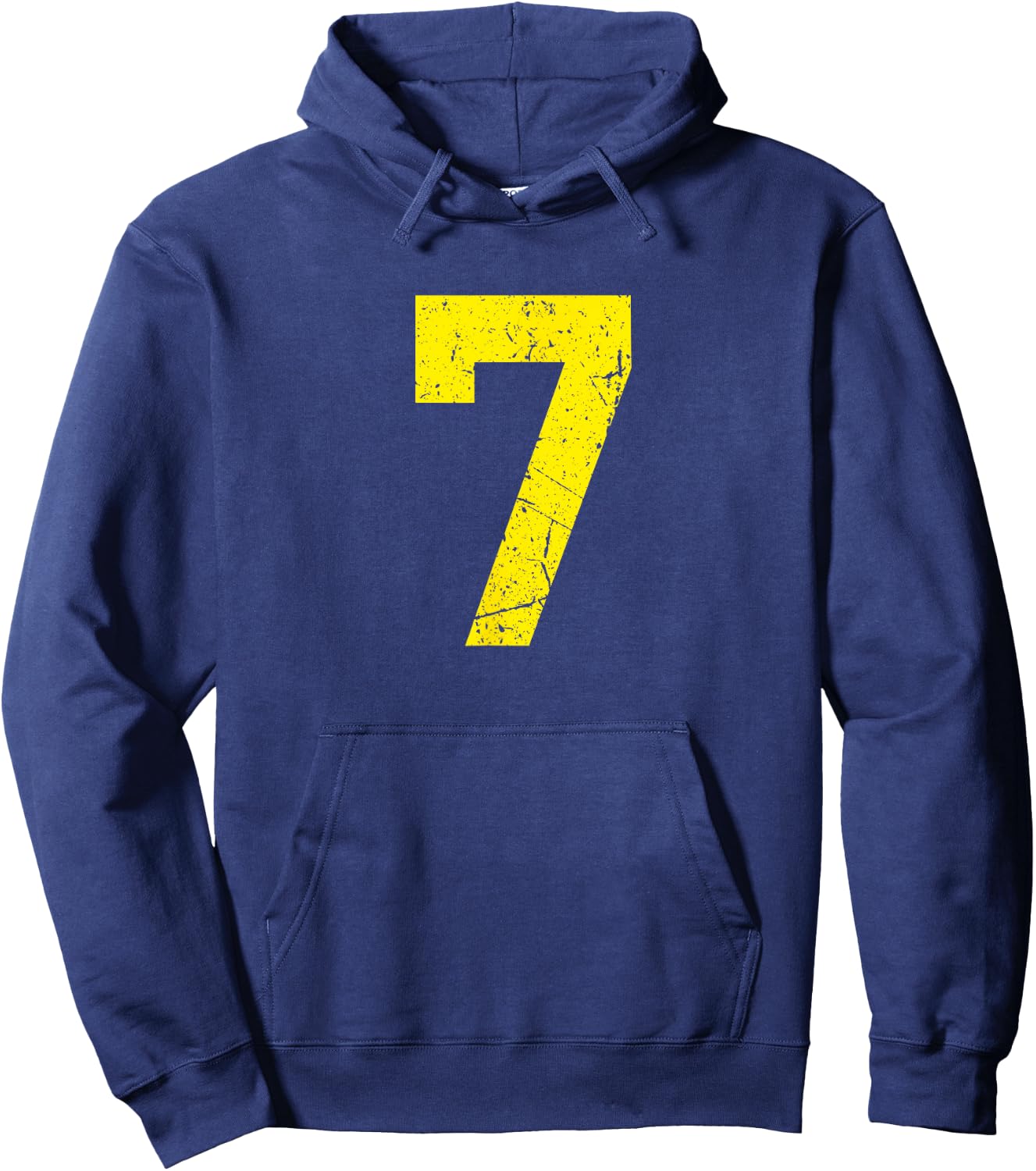 Number #7 Yellow Vintage Sport Varsity Number Hoodie - Hoodie | Navy