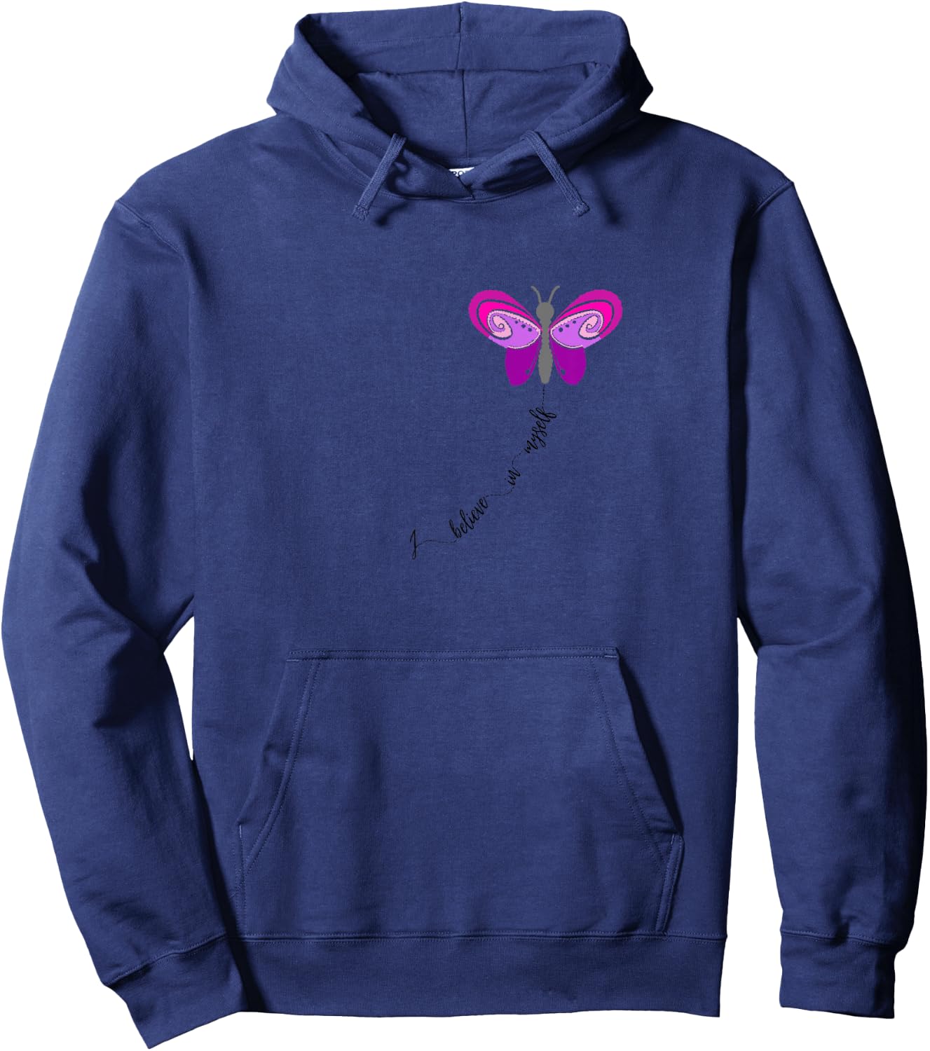 I believe in Myself wording carried by a Pink Butterfly Hoodie - Hoodie | Navy
