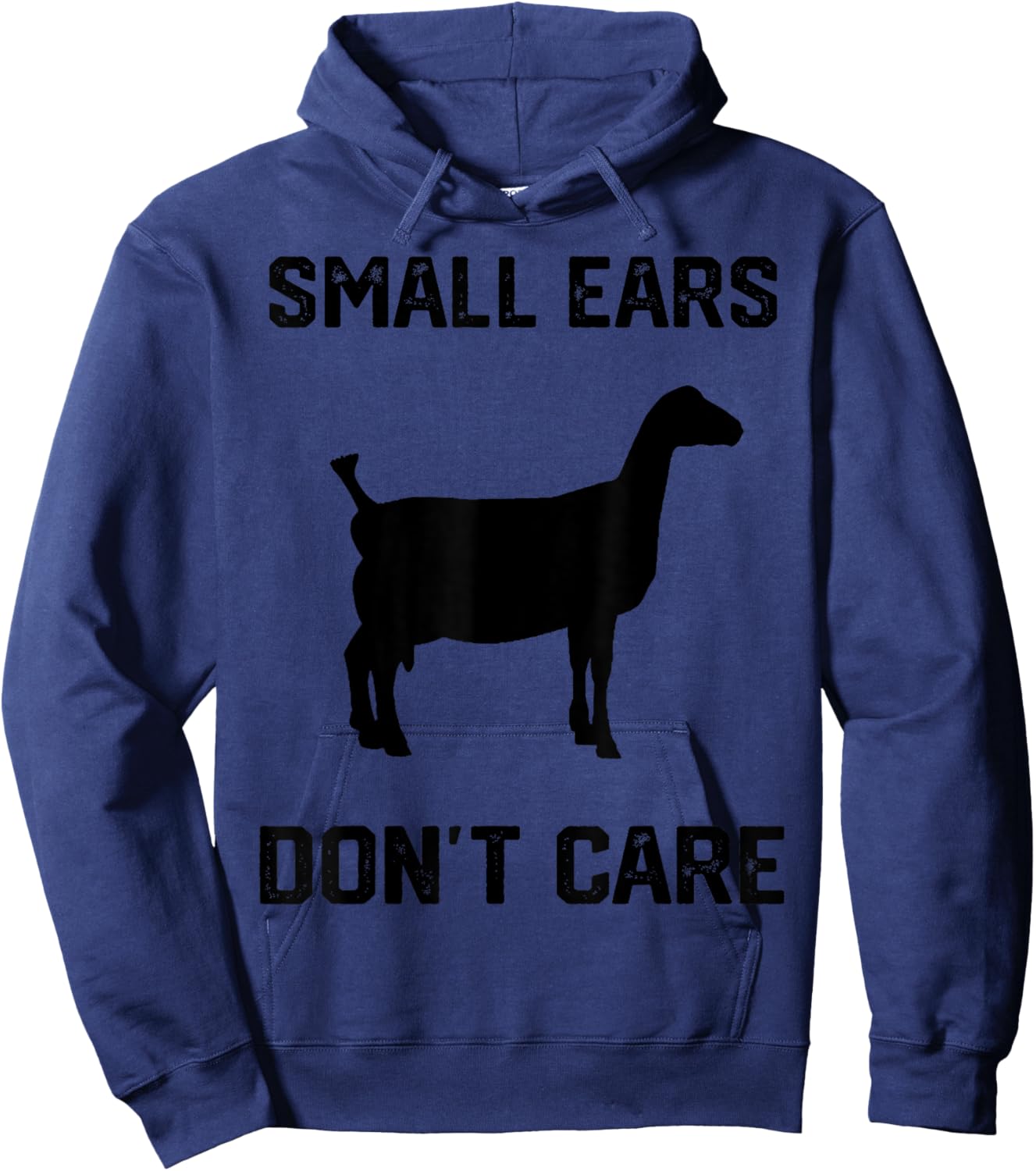 small ears don't care funny goat funny Lamancha Goat Hoodie - Hoodie | Navy