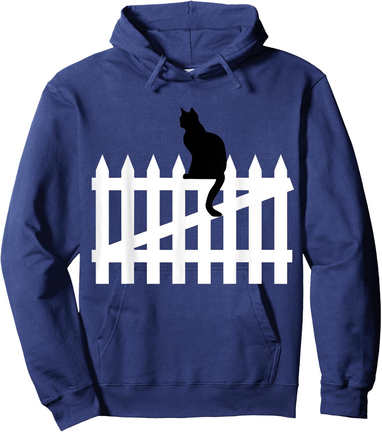 Black Cat on a White Picket Fence Women Kids Hoodie - Hoodie | Navy