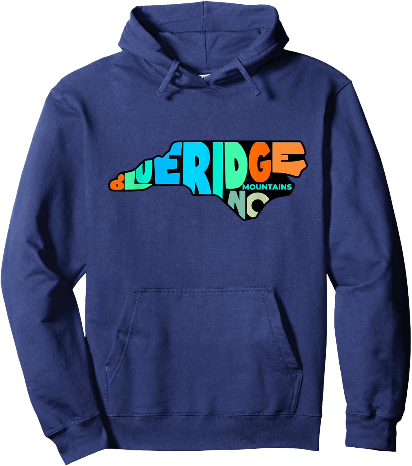 Colorful Blue Ridge Mountain NC Letters North Carolina Map Hoodie - Hoodie | Navy