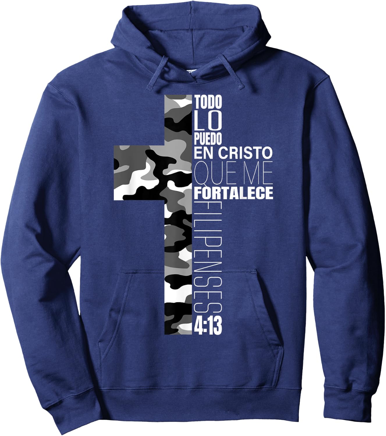 White Camo Christian Verse Spanish Filipenses 4:13 Español Hoodie - Hoodie | Navy
