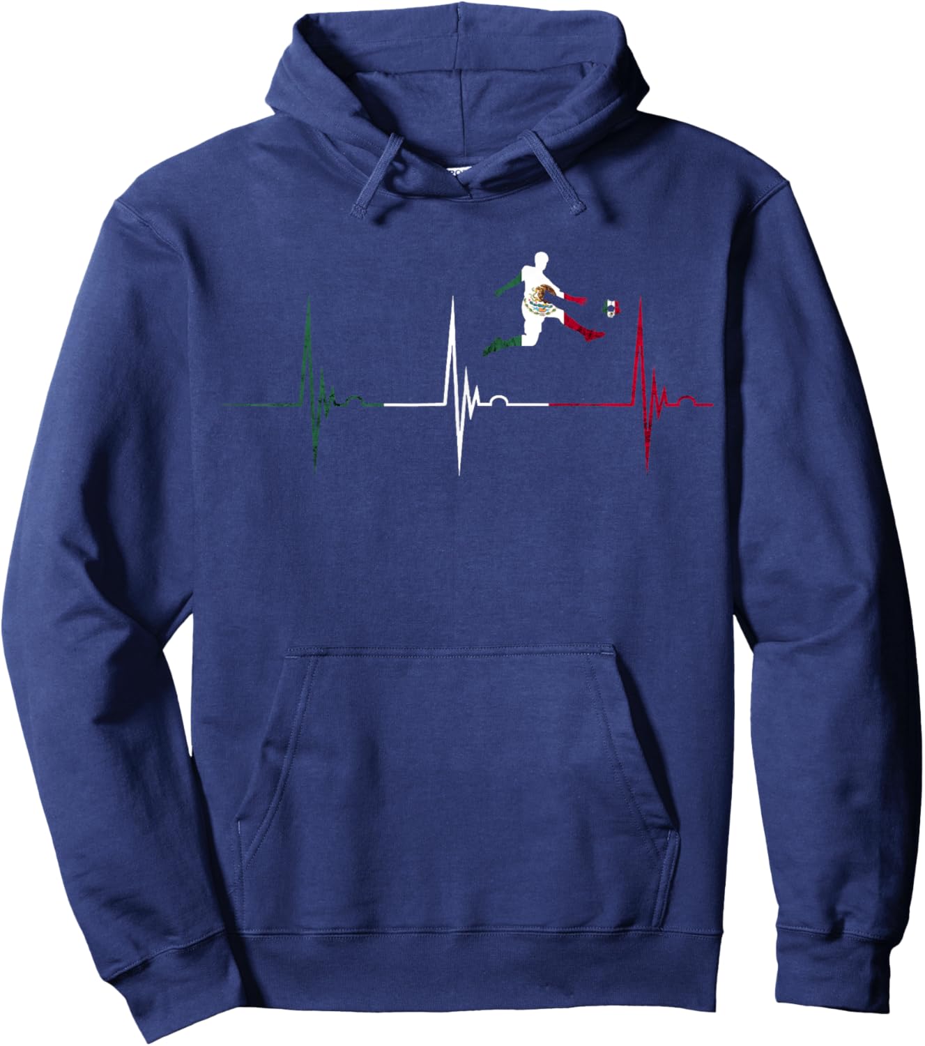 Mexican Flag Mexico Heartbeat EKG Pulse Mexico Soccer Hoodie - Hoodie | Navy
