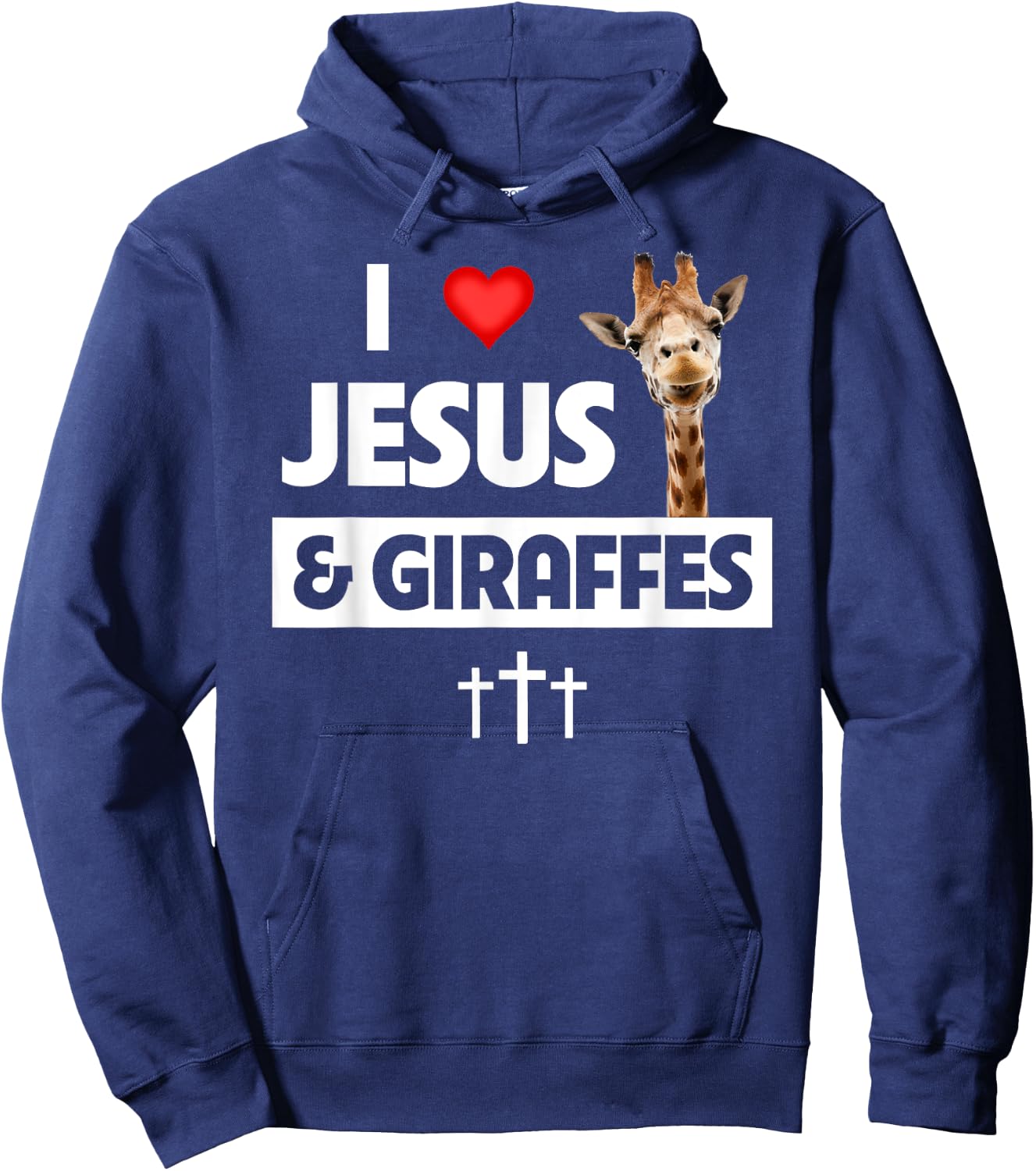 I Love Jesus and Giraffes Christian Cross Safari Animals Zoo Hoodie - Hoodie | Navy