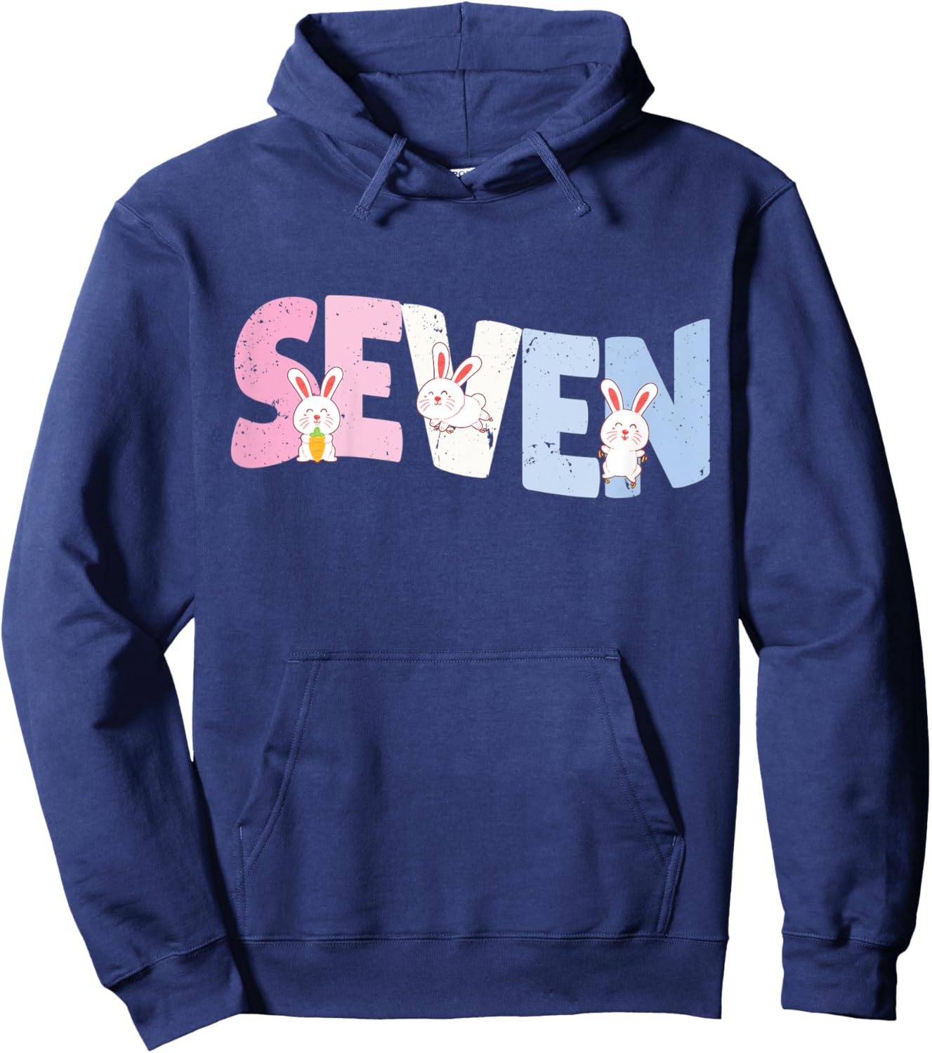 Kids 7 Year Old Cute Rabbit Birthday Girl 7th B-day Hoodie - Hoodie | Navy