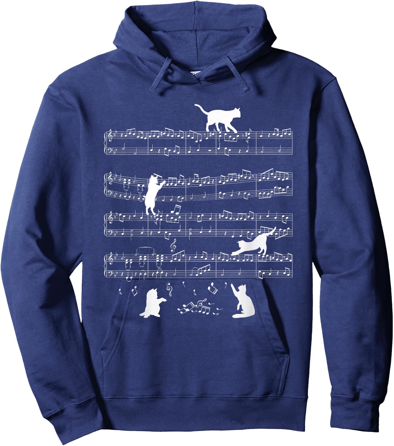 Cats Cat Music Notes Cat Lover Cat Animal Gift Hoodie - Hoodie | Navy
