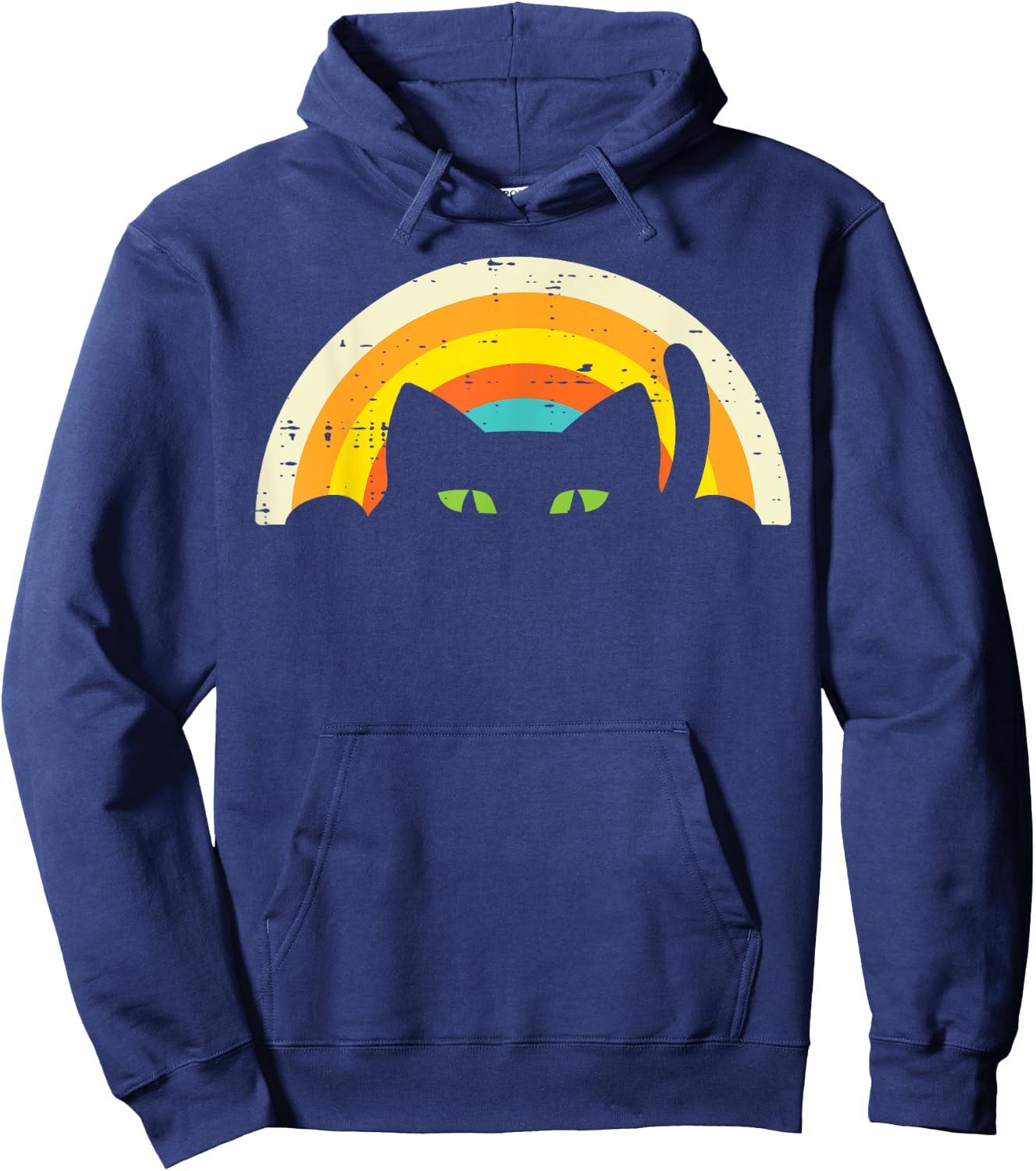 Peeping Black Cat Rainbow Vintage Halloween Men Women Kids Hoodie - Hoodie | Navy