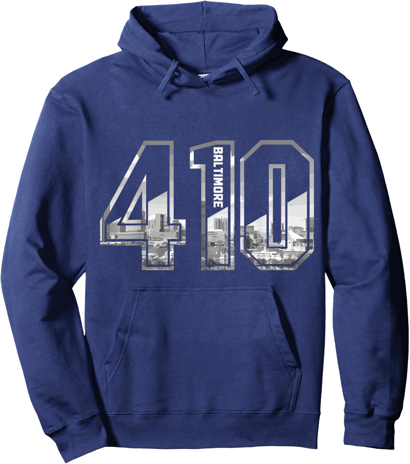 Baltimore Maryland 410 Area Code Pride Skyline Vintage Hoodie - Hoodie | Navy