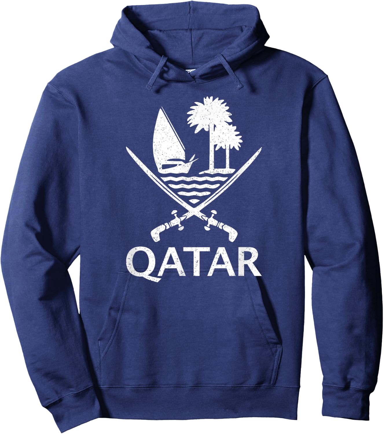 Qatar Flag Qatari Emblem Arms Hoodie - Hoodie | Navy