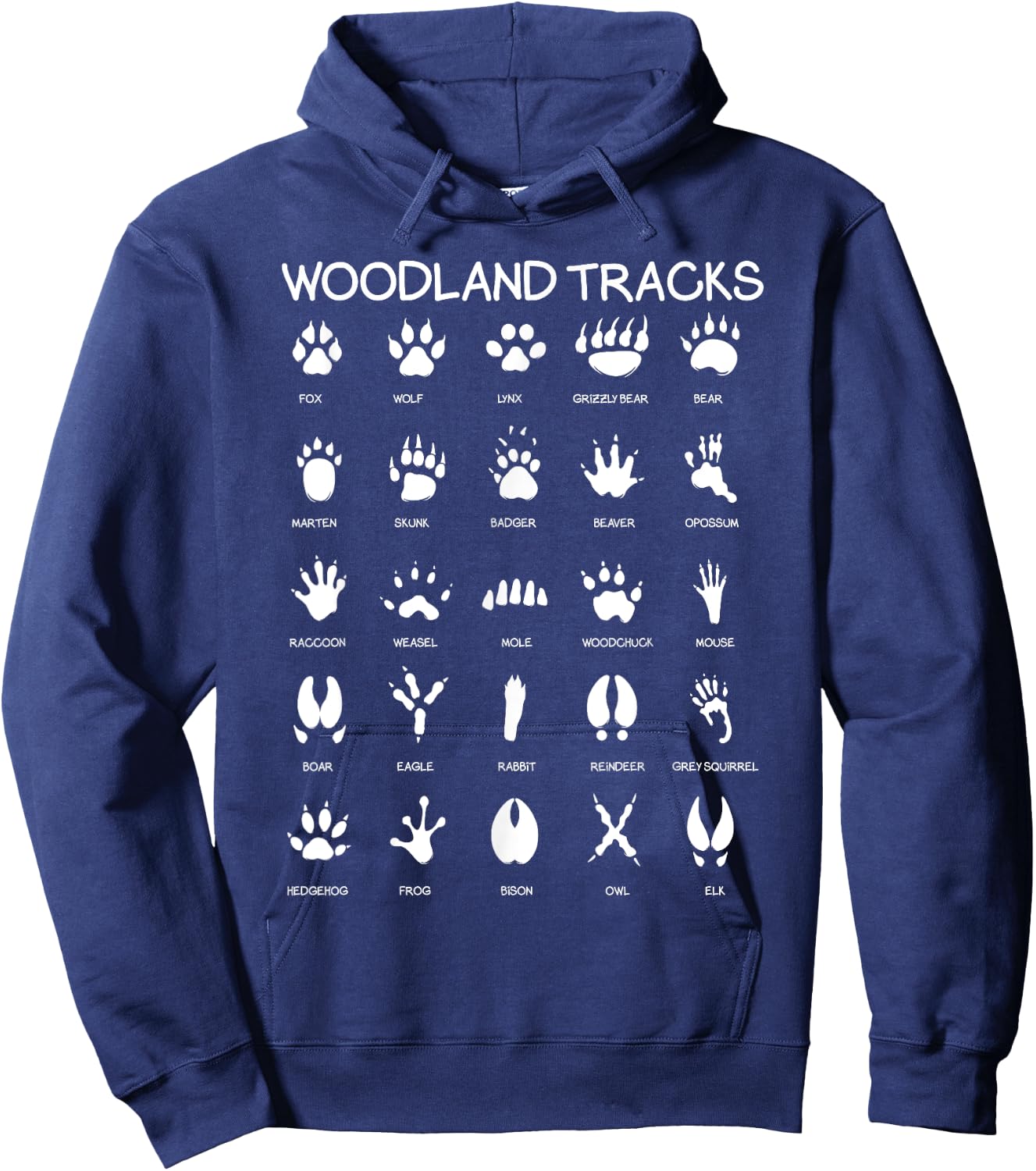 Nature Explorer Animal Track Paws Hunt Designs Animal Track Footprints Woodland Theme Nursery House Decor Illustration Hoodie - Hoodie | Navy