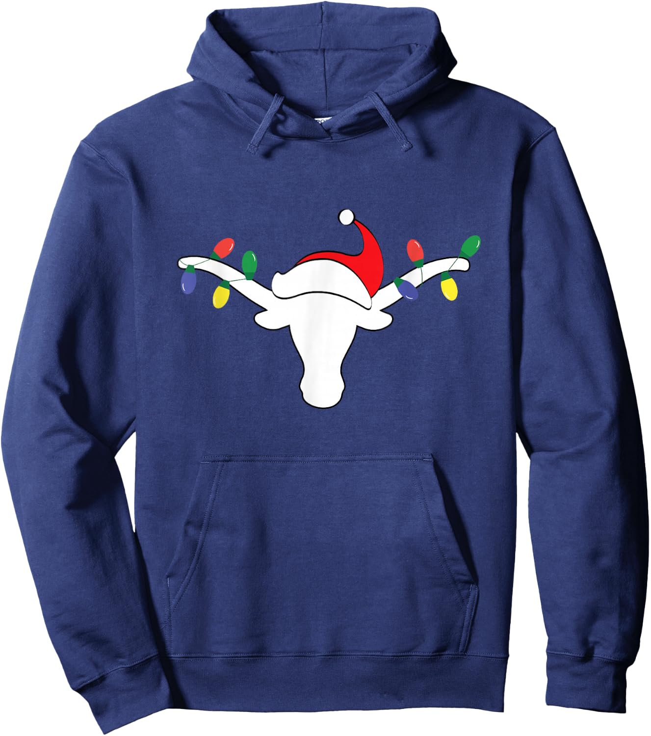 White Longhorn Christmas Lights Santa hat Horn Antlers Hoodie - Hoodie | Navy