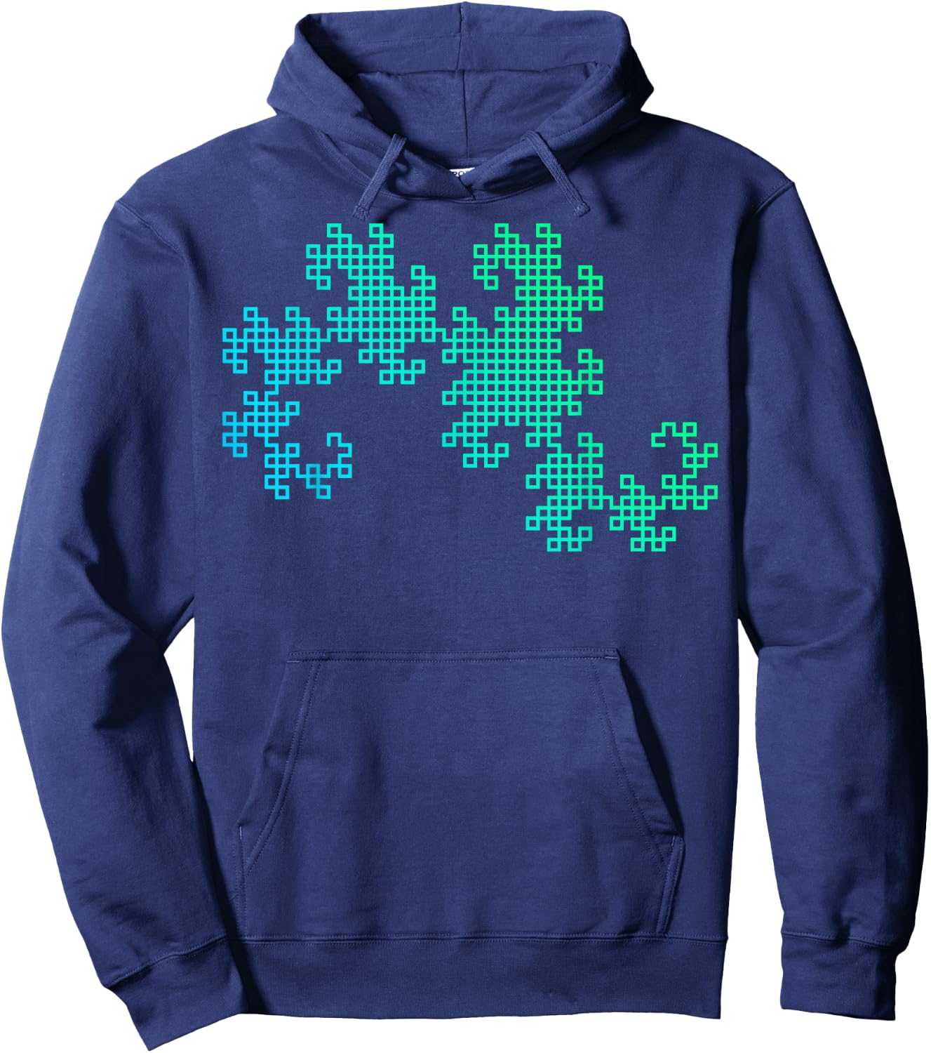 Nerdy Dragon Curve Fractal Geometry Math Teacher Blue Green Women Girls Kids Hoodie - Hoodie | Navy