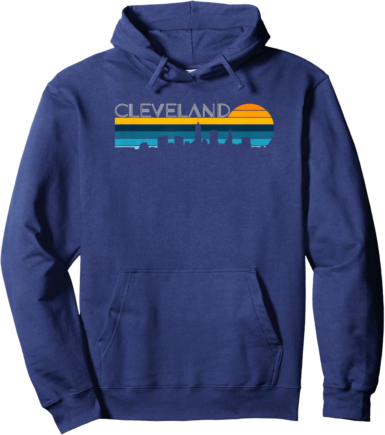 Cleveland Skyline - Vintage Retro Sunset Cleveland Cityscape Hoodie - Hoodie | Navy