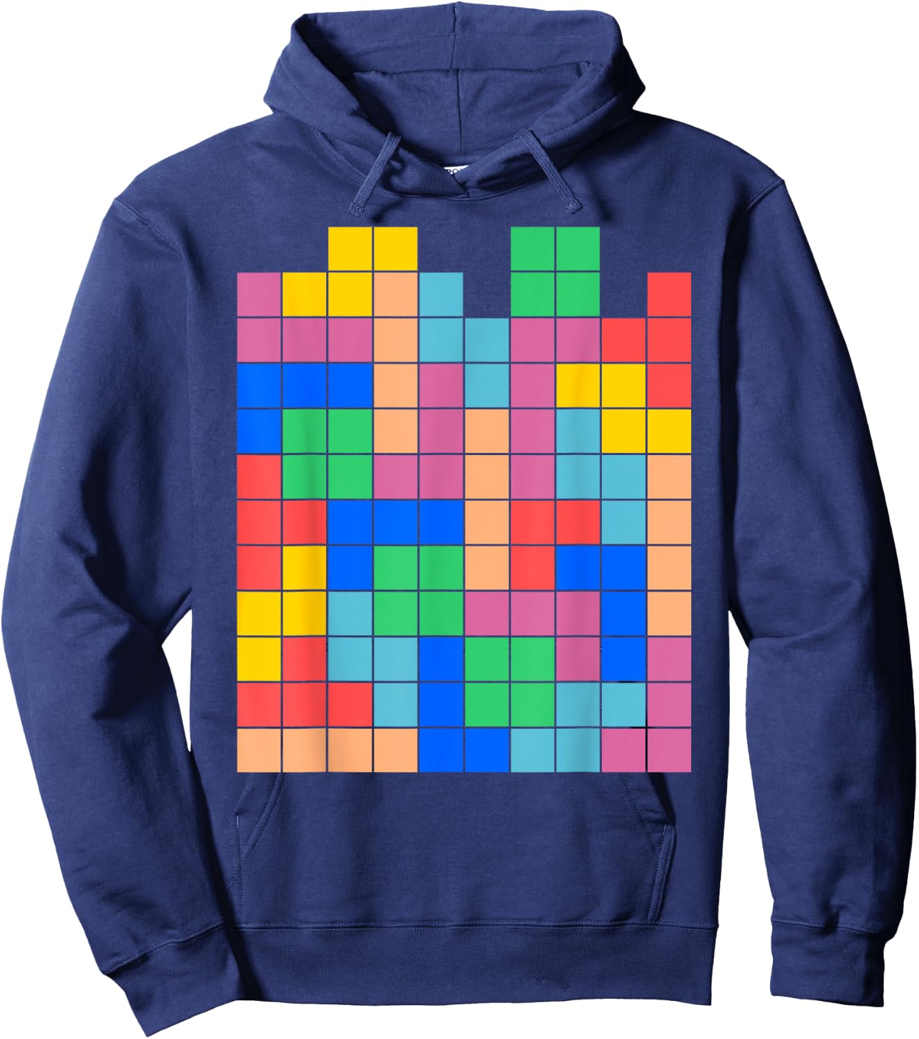 Geeky Tetrominoes Block Puzzle Video Game Math Teacher Nerd Hoodie - Hoodie | Navy