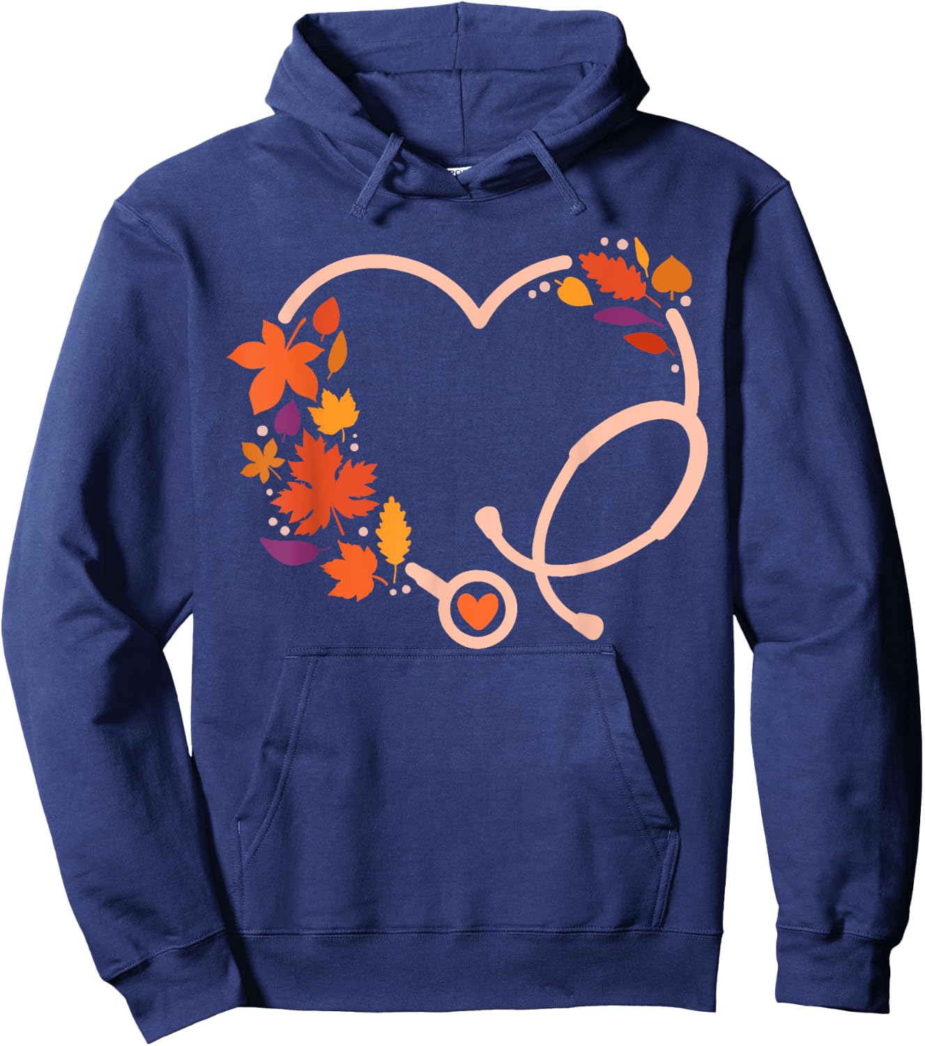 Fall Stethoscope Nurse Thanksgiving Nursing Autumn Scrub Top Hoodie - Hoodie | Navy