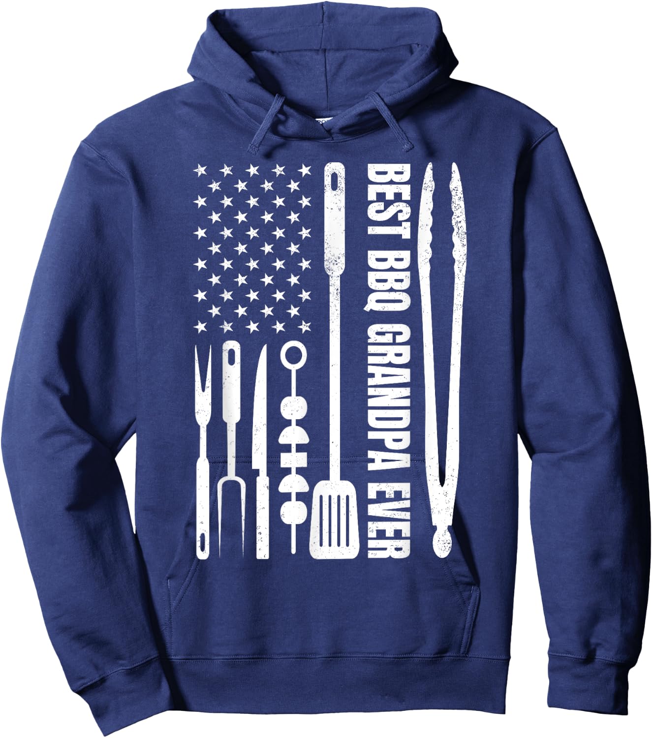 Best BBQ Grandpa Ever - Barbecue Grandpa Smoker And USA Flag Hoodie - Hoodie | Navy