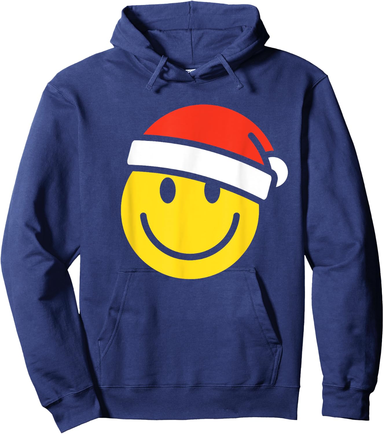 Yellow Smile Face Christmas Shirt Santa Hat Xmas Happy Face Hoodie - Hoodie | Navy
