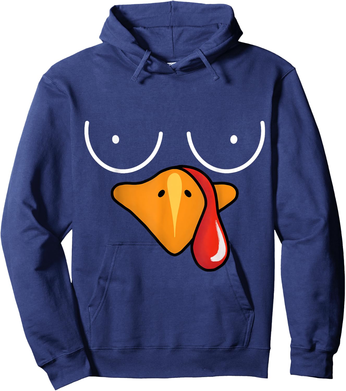 Coolest Turkey Face Funny Thanksgiving Day Boobs Hoodie - Hoodie | Navy