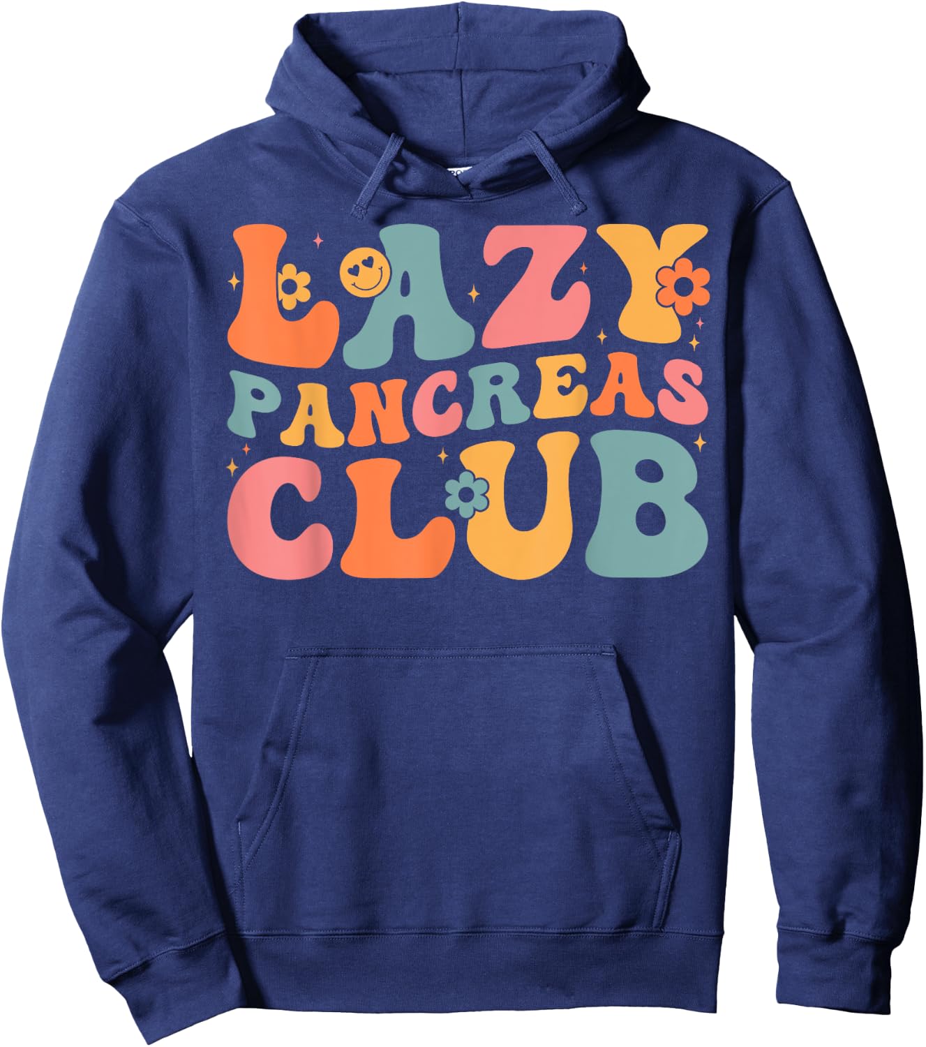 Groovy Retro Lazy Pancreas Club Awareness Day Diabetes Awareness , Women - Black - Small - Short Sleeve Hoodie - Hoodie | Navy