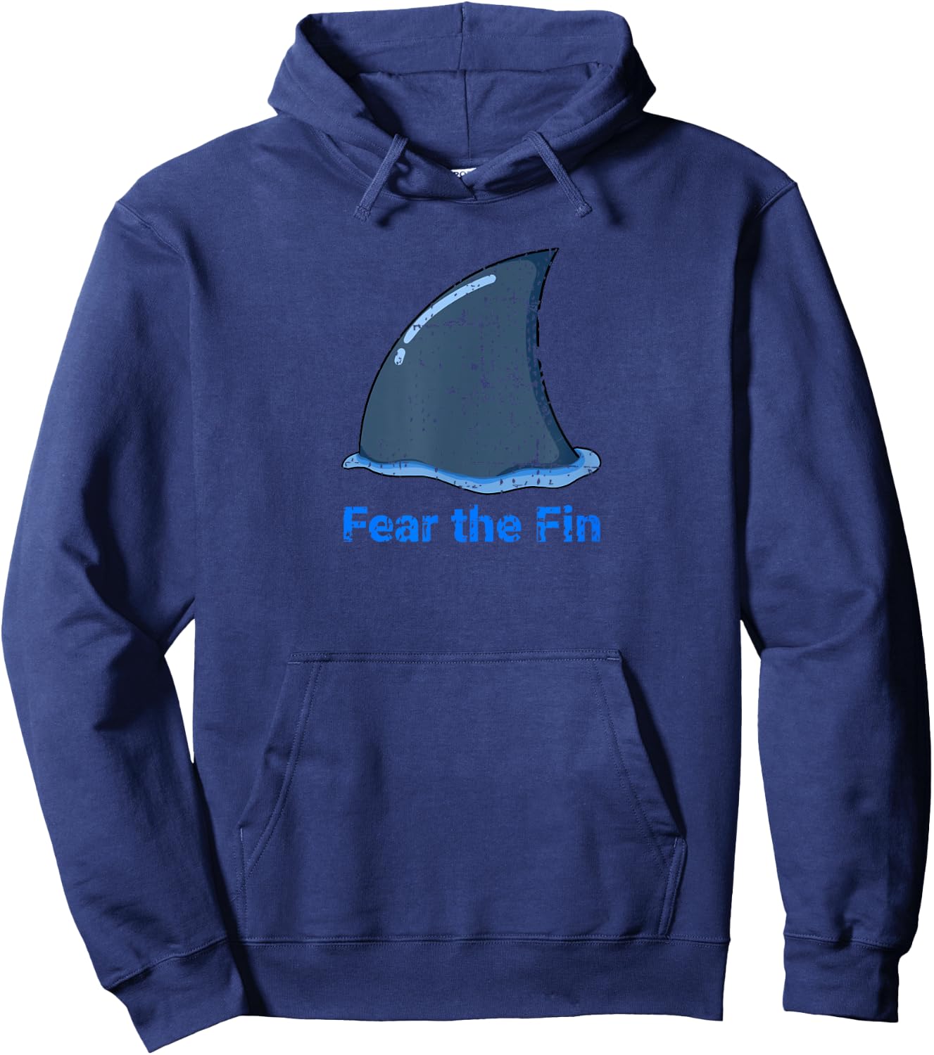 Fear the Fin Shark Fin Ocean Beach Funny Distressed Hoodie - Hoodie | Navy
