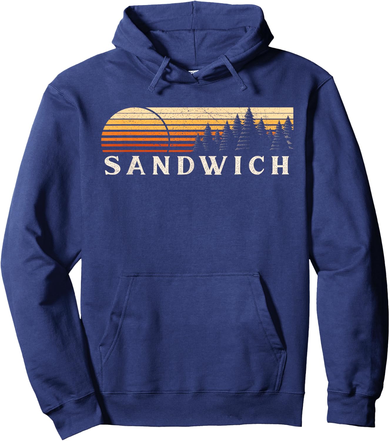 Sandwich, IL Vintage Evergreen Sunset Eighties Retro Hoodie - Hoodie | Navy