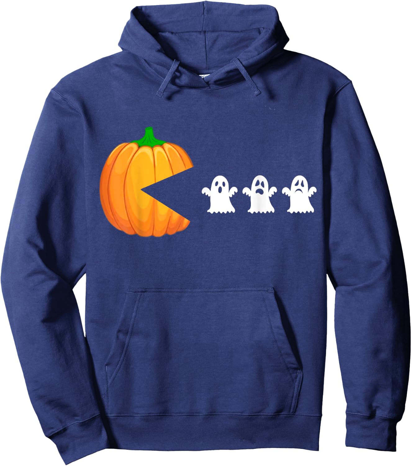 Funny Halloween Pumpkin Eating Ghost, Gamer Men Women Kids Hoodie - Hoodie | Navy