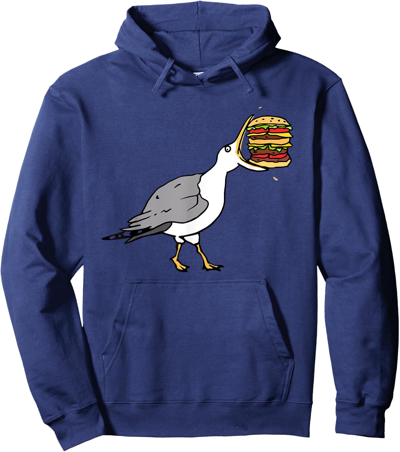 Funny Animal Bird Seagull with Burger Hungry Food Art Hoodie - Hoodie | Navy