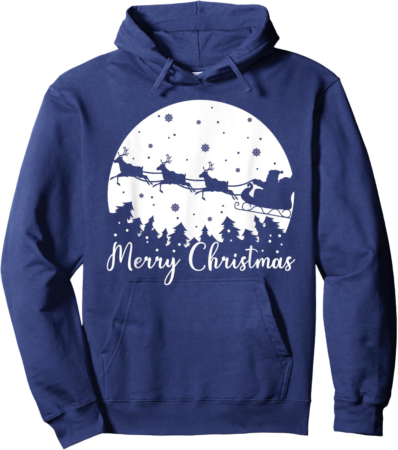 Merry Christmas, Men Women Kids, Santa Sleigh Reindeer Hoodie - Hoodie | Navy