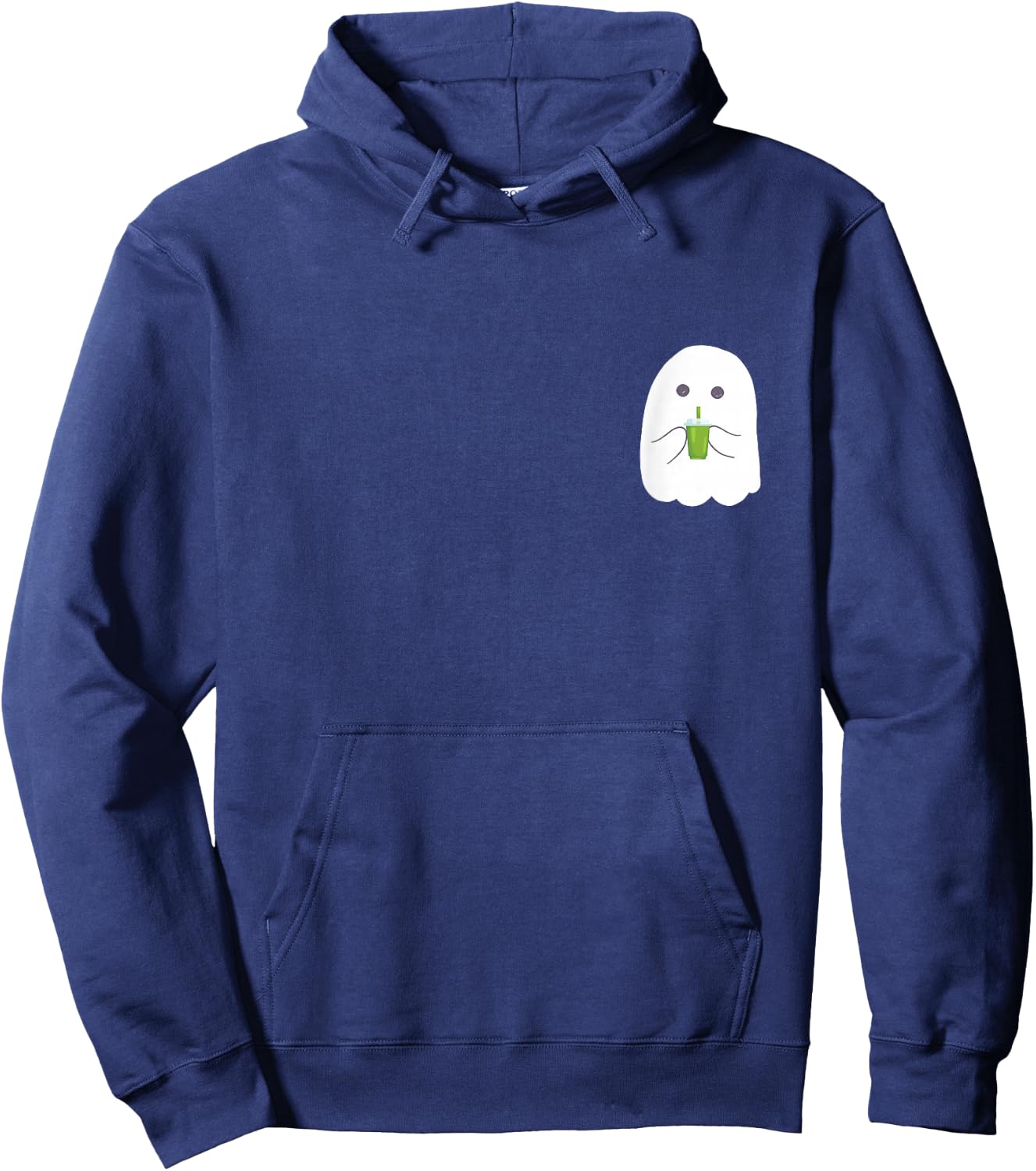 Halloween Cute Little Ghost drinking green Matcha Tea Hoodie - Hoodie | Navy