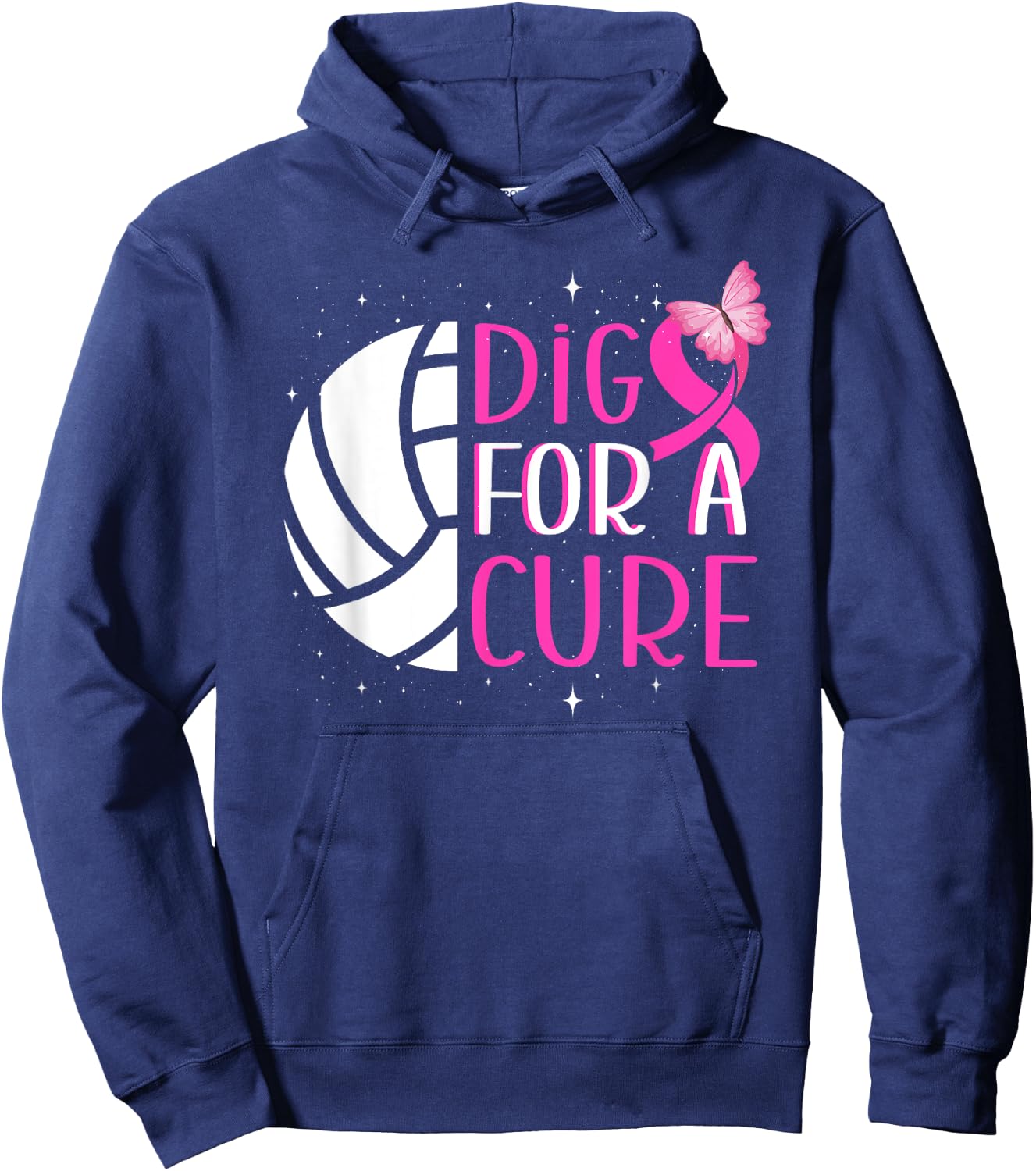 Dig For A Cure Volleyball Pink Out Breast Cancer Awareness Hoodie - Hoodie | Navy