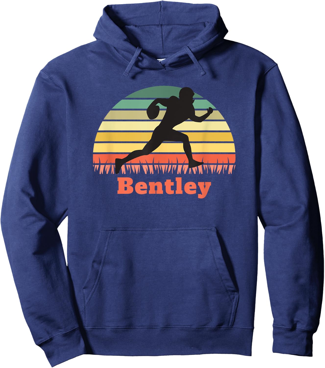 Bentley Boy's Personalized Football Player Vintage Sunset Hoodie - Hoodie | Navy
