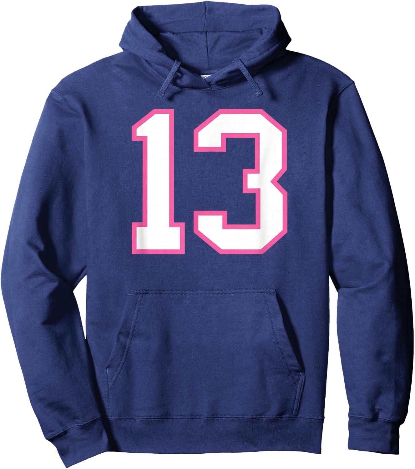 Number #13 Pink Sports Team Varsity Number Hoodie - Hoodie | Navy