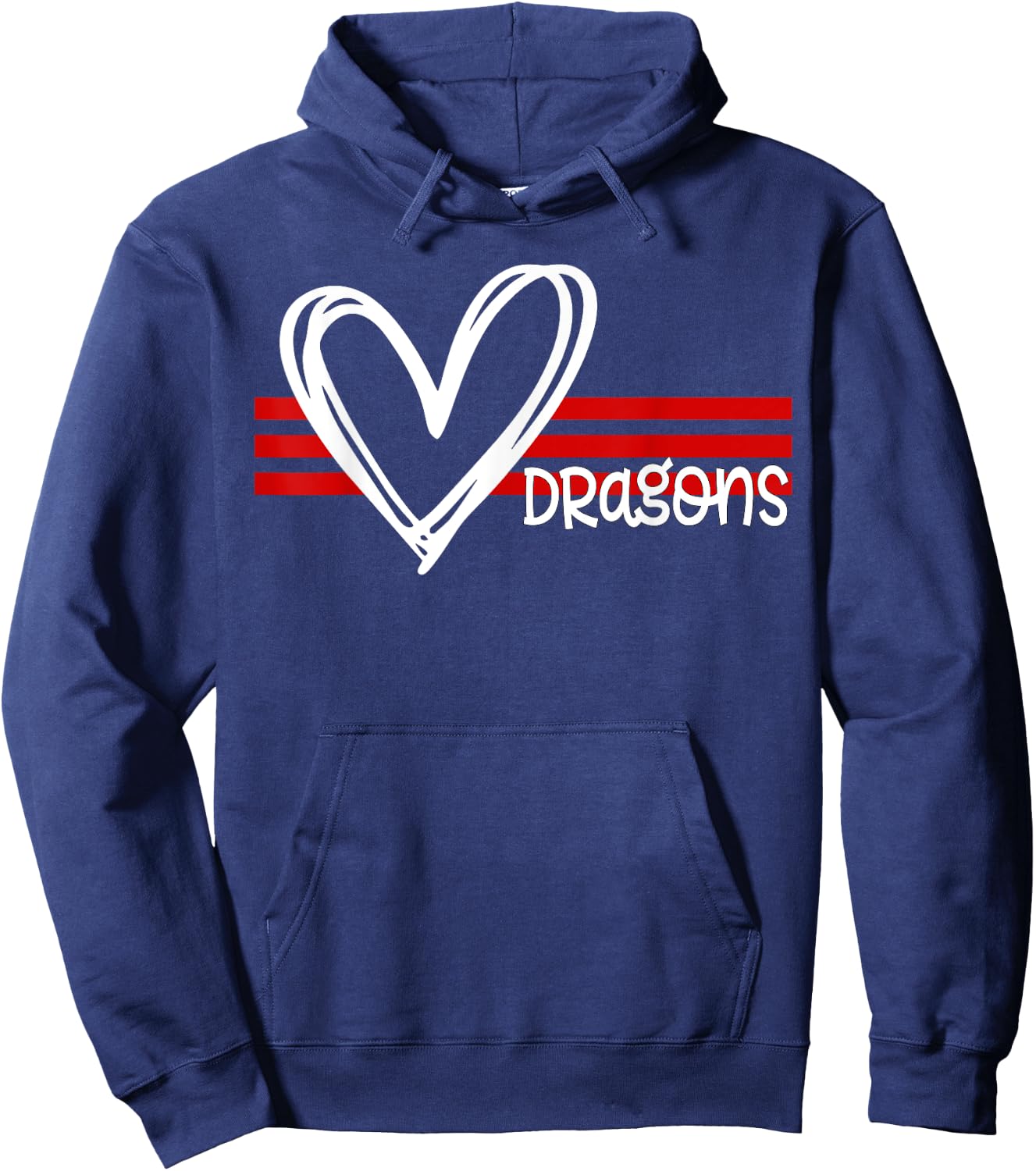 Dragons Pride Team School Spirit Sports Red Heart Hoodie - Hoodie | Navy