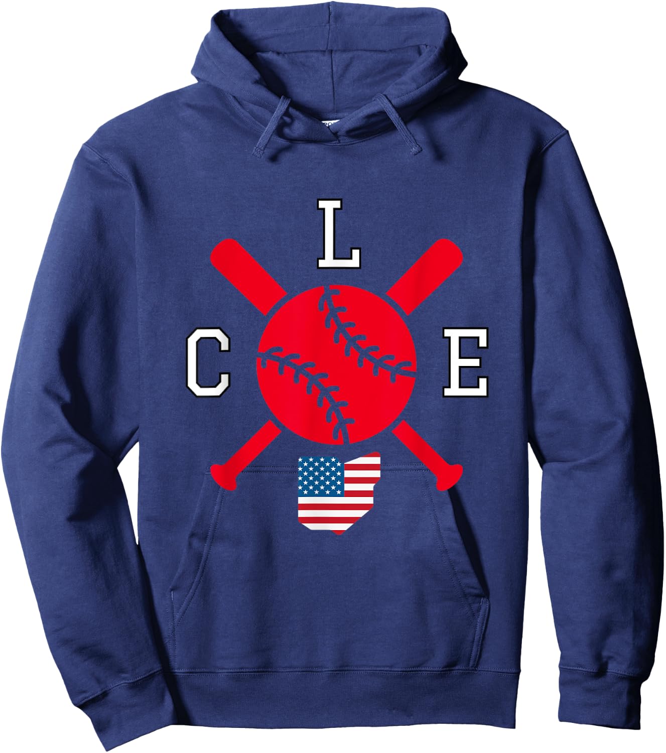 Cleveland Baseball CLE Cleveland OH City American Flag Hoodie - Hoodie | Navy