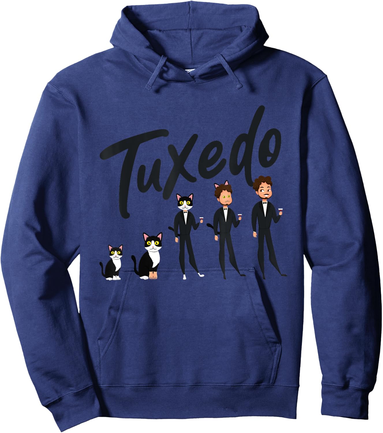 Tuxedo Cat Evolution to A Man Wearing a Tuxedo - Funny Hoodie - Hoodie | Navy