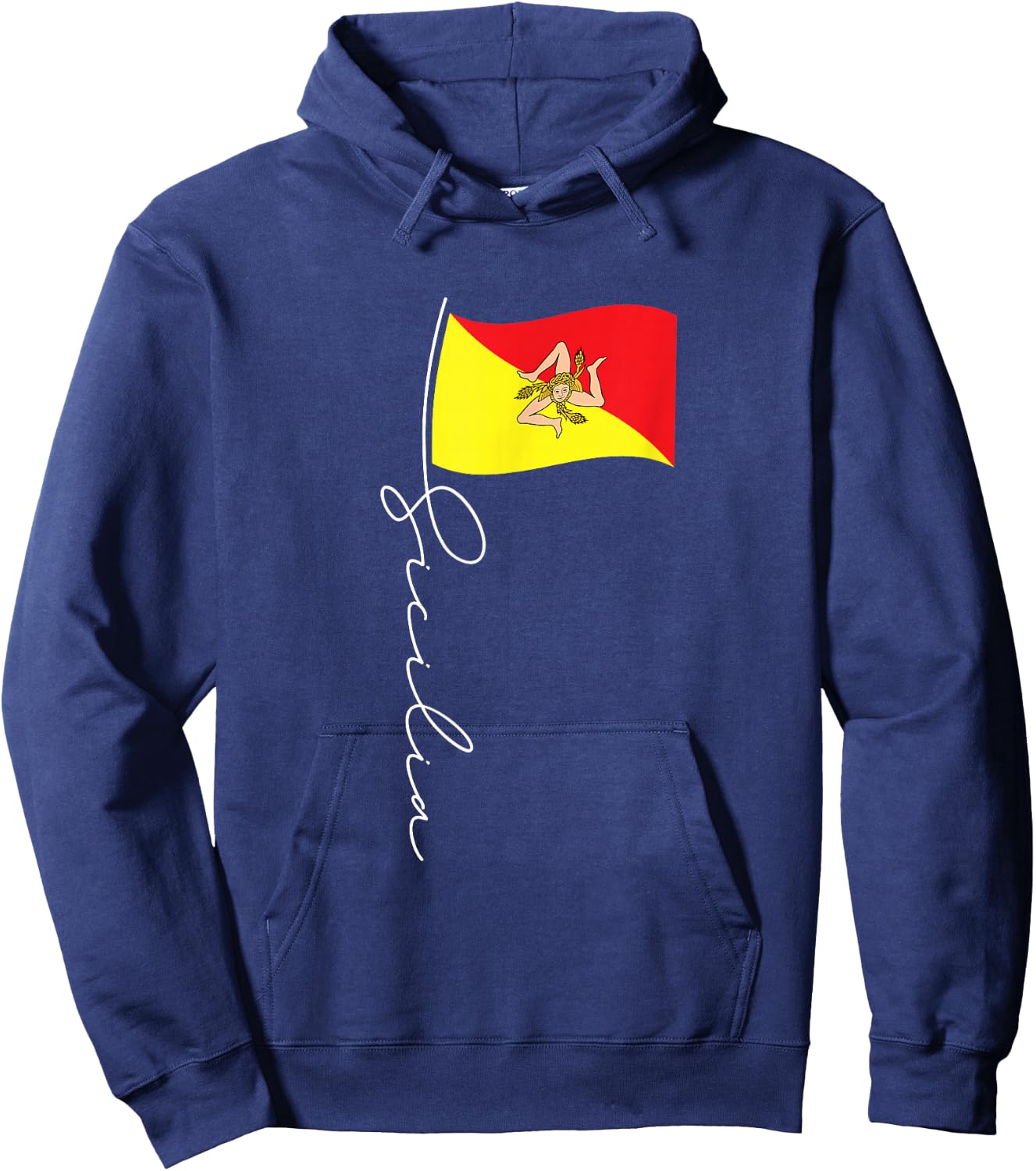 Sicily Signature Flag Pole - Elegant Patriotic Sicilian Flag Hoodie - Hoodie | Navy