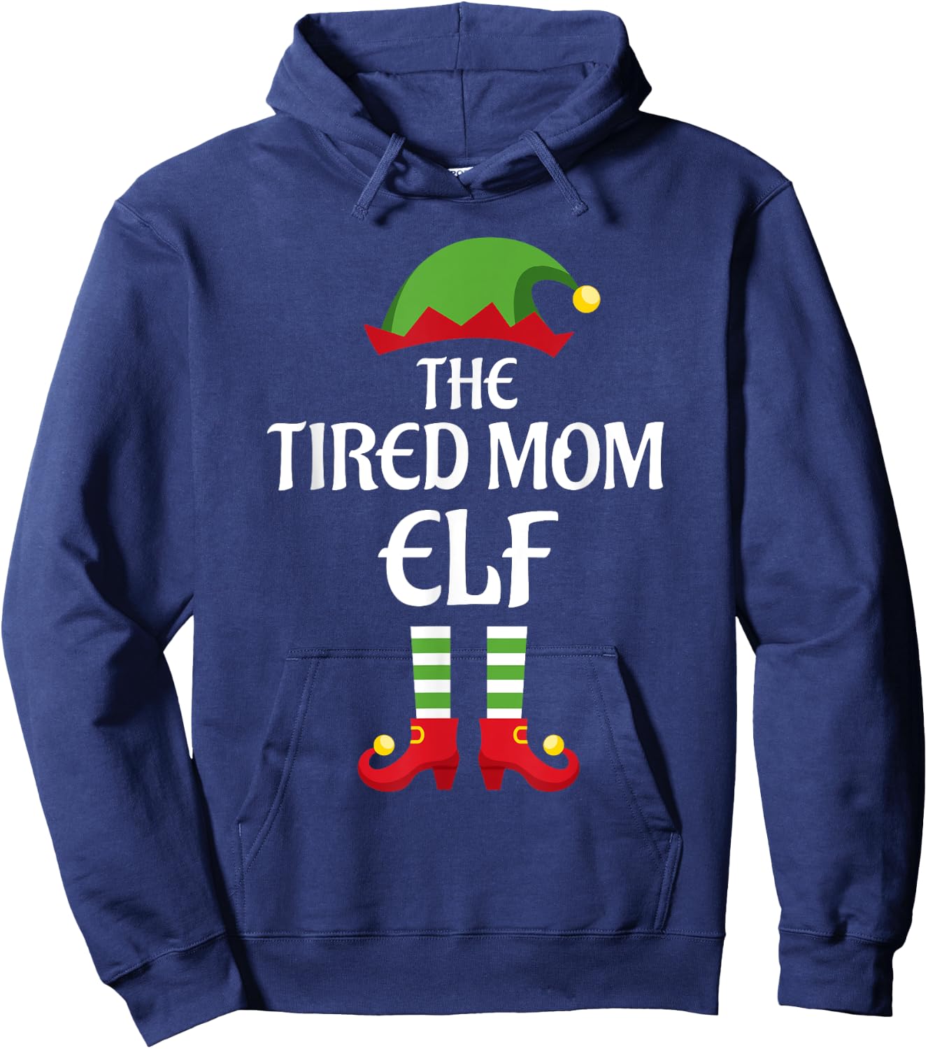 Tired Mom Elf Family Matching Group Christmas Hoodie - Hoodie | Navy