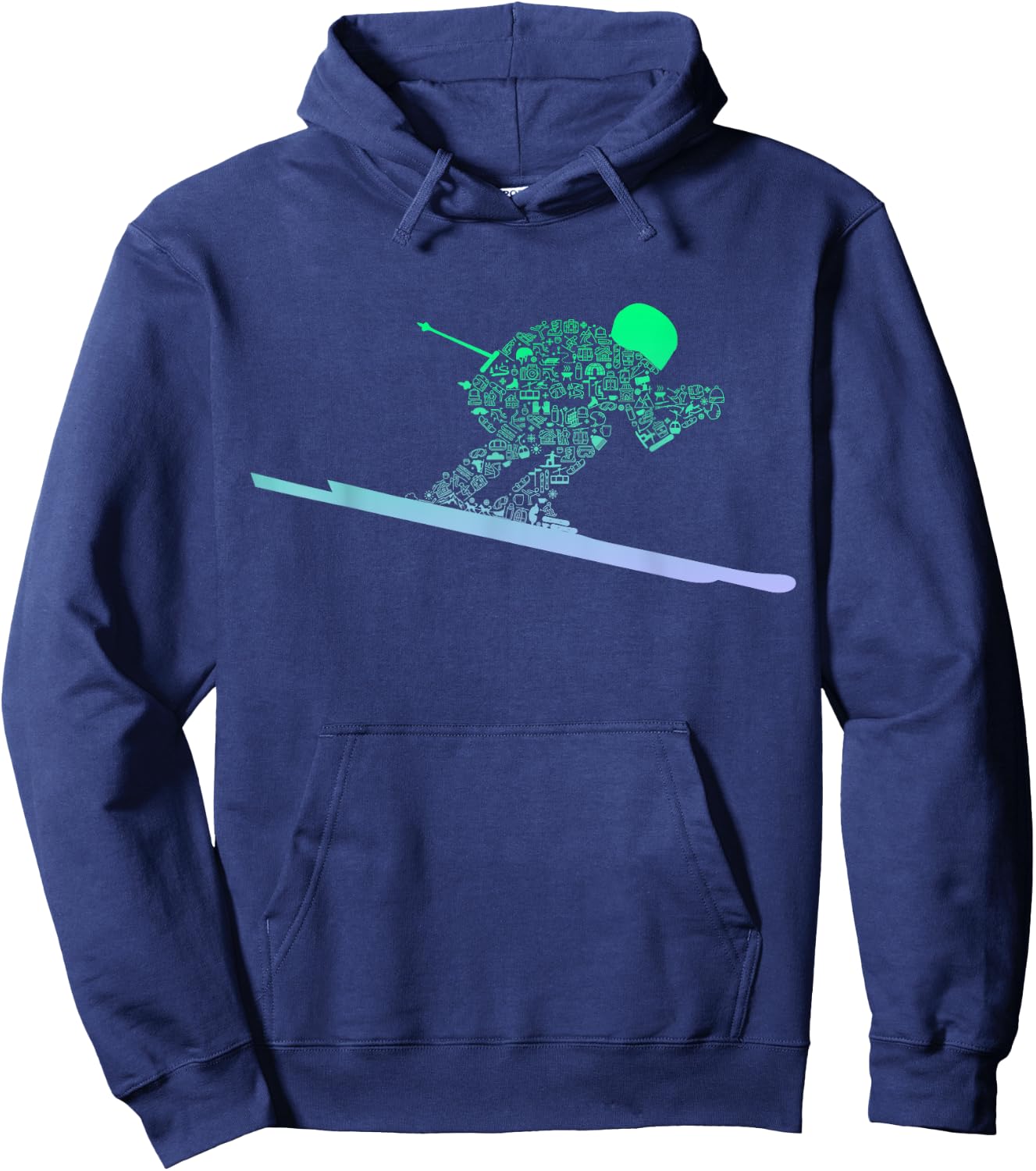 Silhouette Ski Icon for Skiier | Ski Boys Skiing Hoodie - Hoodie | Navy