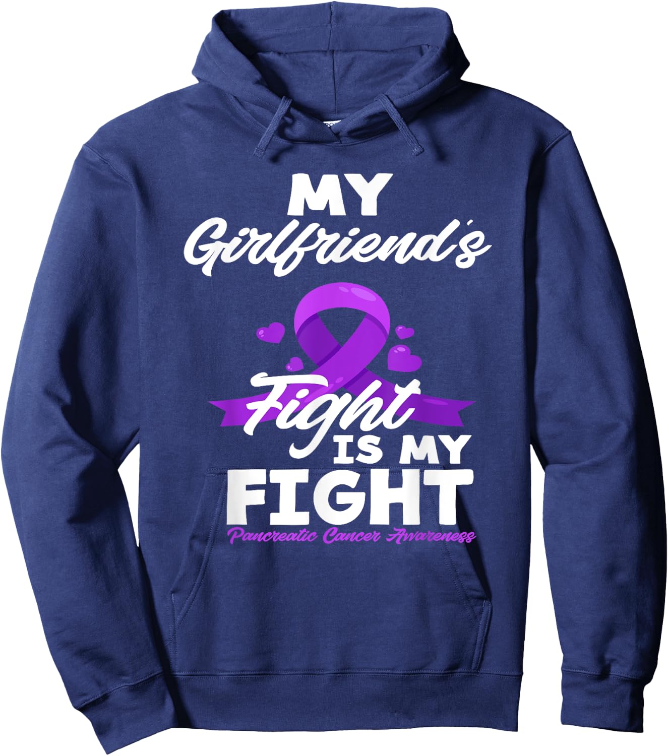 Girlfriend's Fight Is My Fight Pancreatic Cancer Awareness Hoodie - Hoodie | Navy