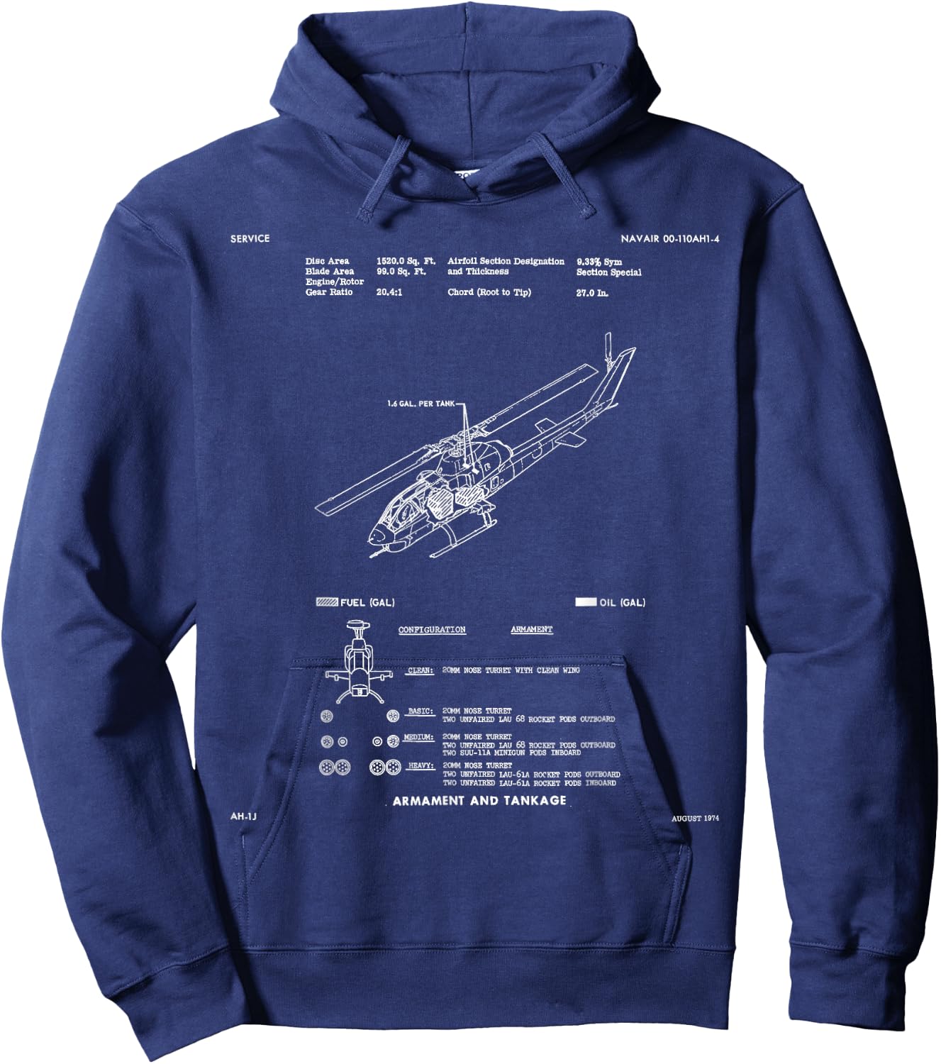Huey Twin Cobra AH-1J Military Helicopter Engineering Plan Hoodie - Hoodie | Navy