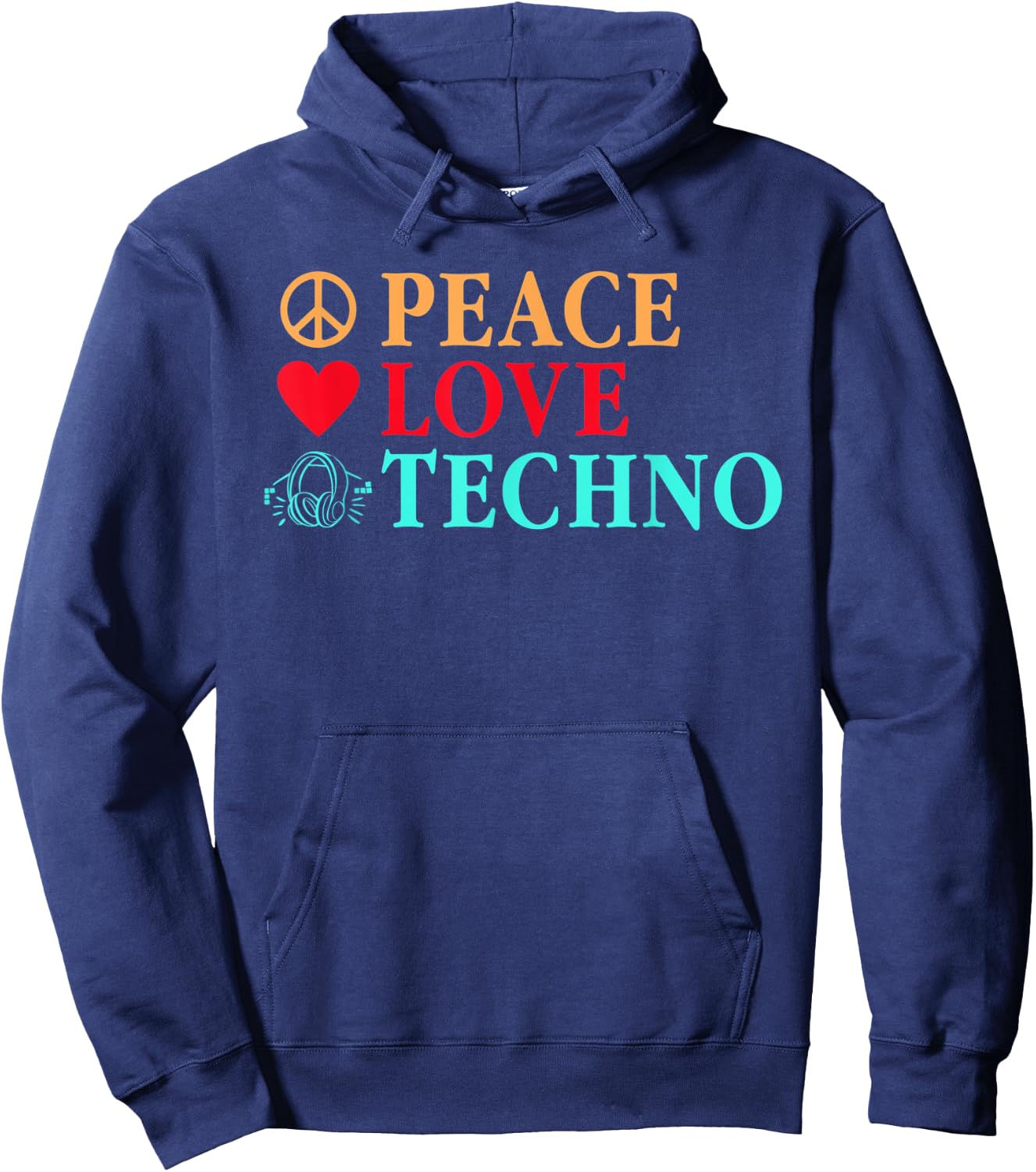 Peace Love Techno Rave Raver EDM Dance Festival Hoodie - Hoodie | Navy