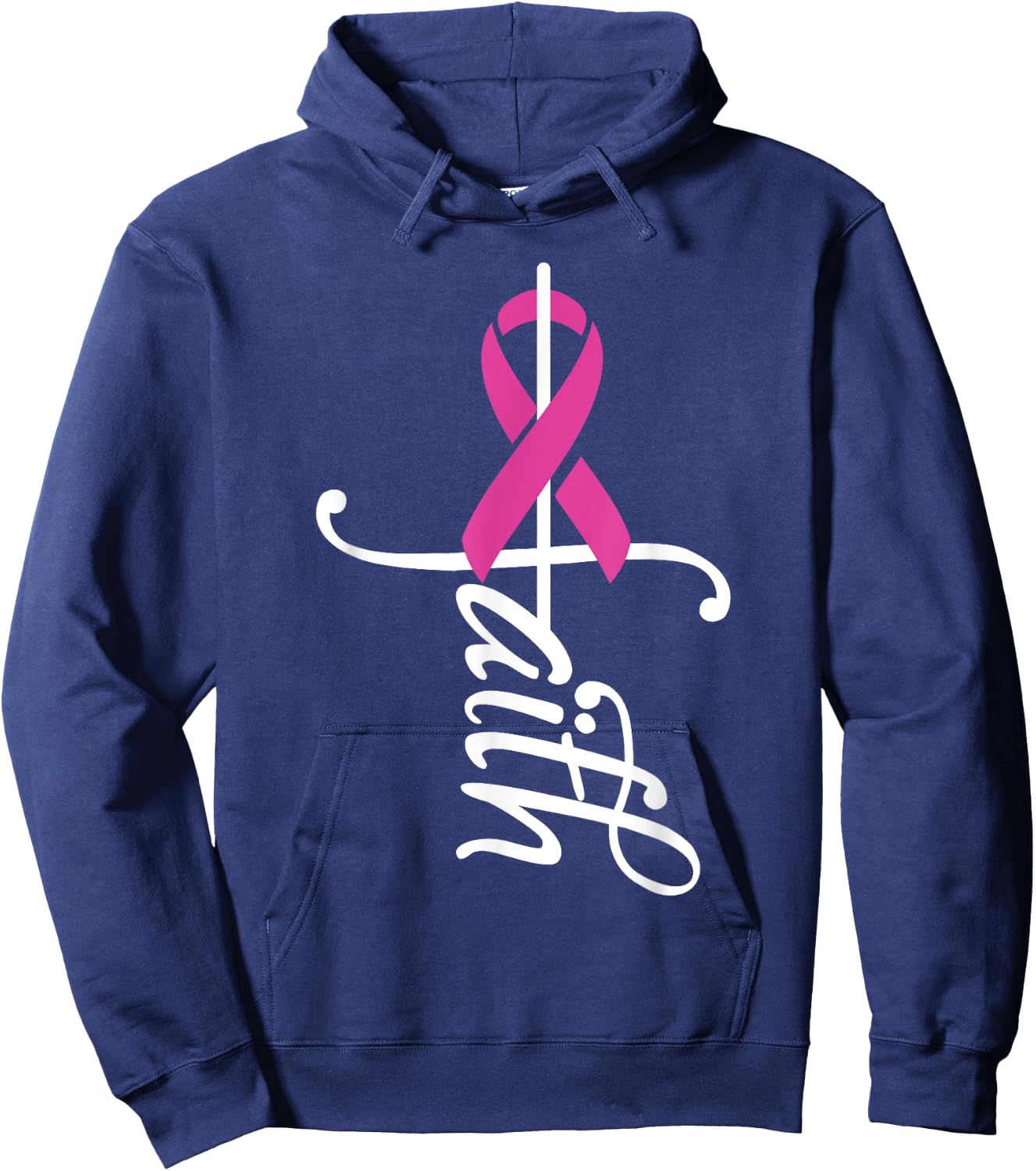 Faith Cancer Support - Ribbon Breast Cancer Awareness Hoodie - Hoodie | Navy