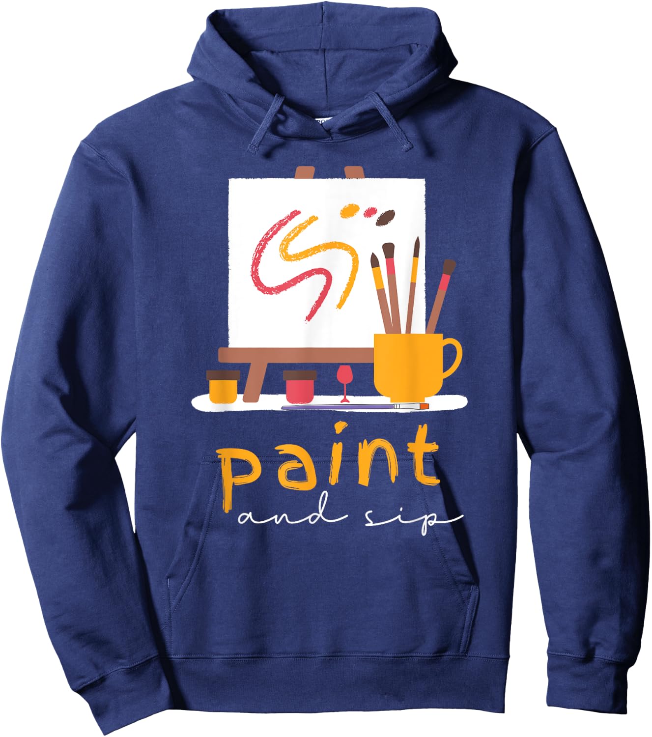 Paint and Sip Party Art Funny Wine Drinking Rainbow Painting Hoodie - Hoodie | Navy