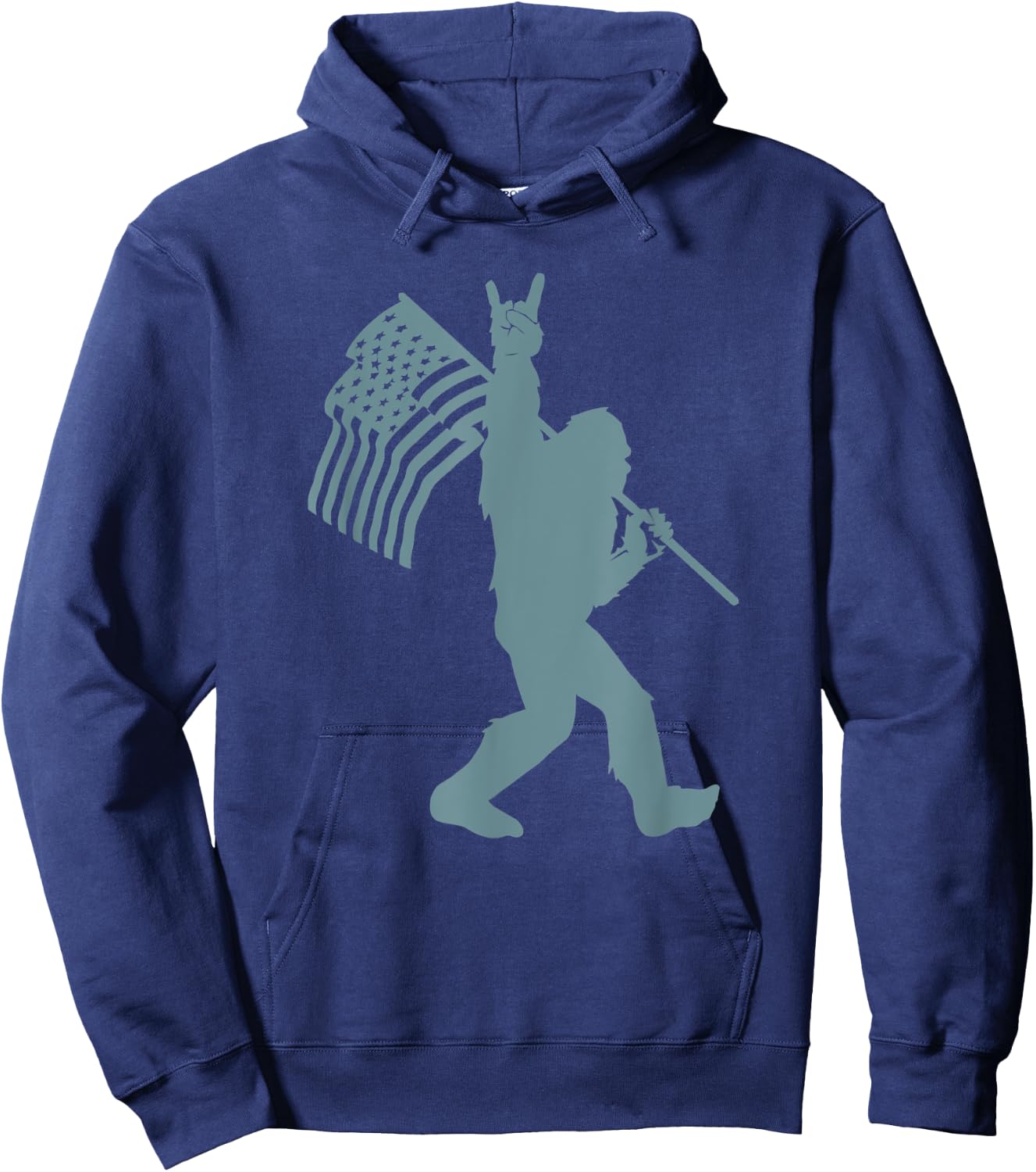 Funny Rock On Bigfoot Sasquatch Rock And Roll USA Flag Kids Men Hoodie - Hoodie | Navy