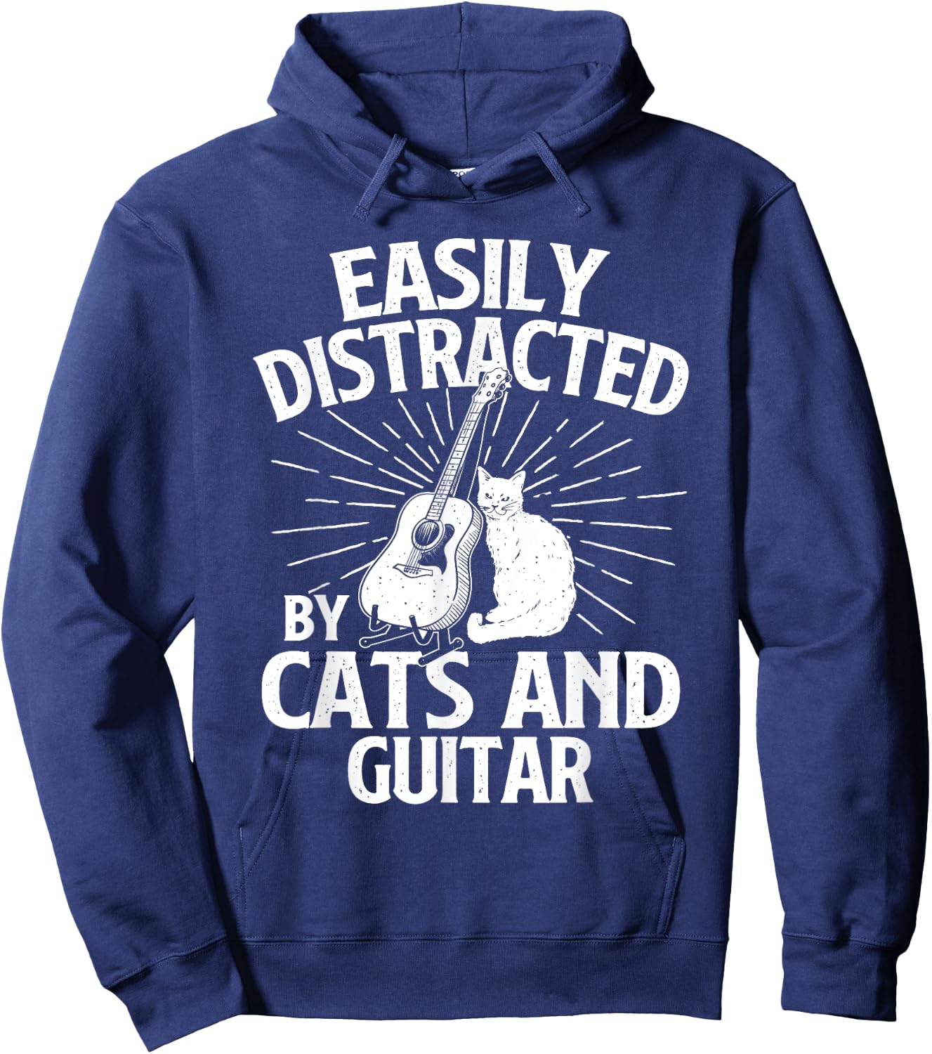 Easily Distracted By Cats And Guitar - Music Animal Lover Hoodie - Hoodie | Navy