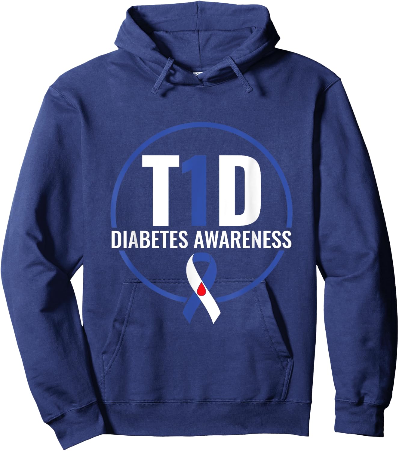T1D Diabetes Awareness - Blue Ribbon Diabetes Support Hoodie - Hoodie | Navy
